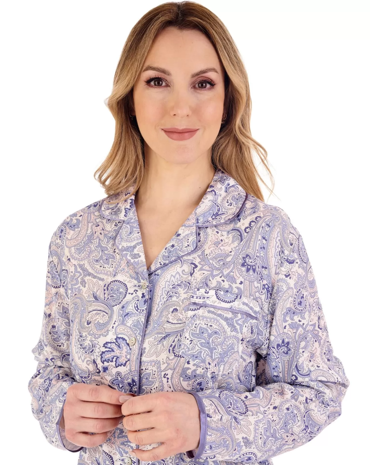 Slenderella Pyjamas | Paisley Print Tailored Pyjamas - Blue