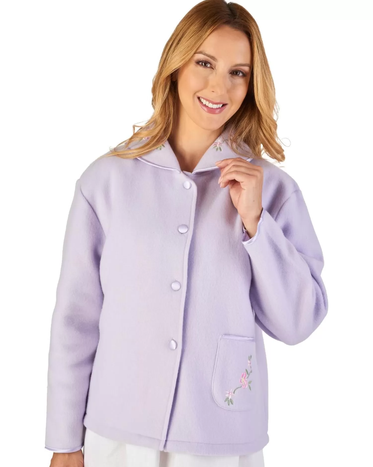 Slenderella Dressing Gowns | Polar Fleece Button Bed Jacket - Lilac