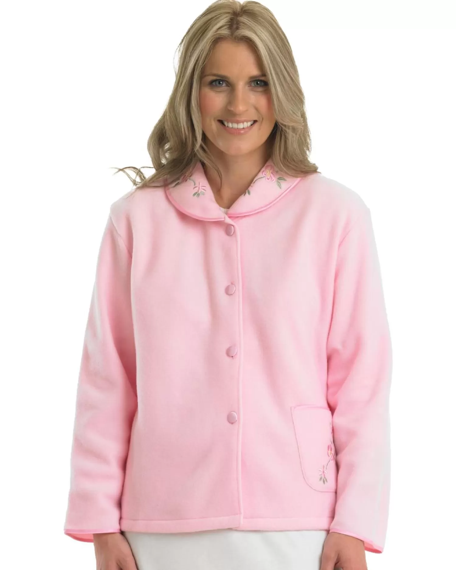 Slenderella Dressing Gowns | Polar Fleece Button Bed Jacket - Pink