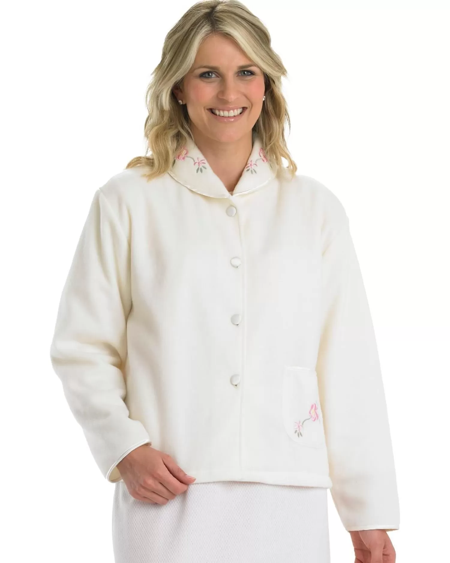 Slenderella Dressing Gowns | Polar Fleece Button Bed Jacket - Vanilla