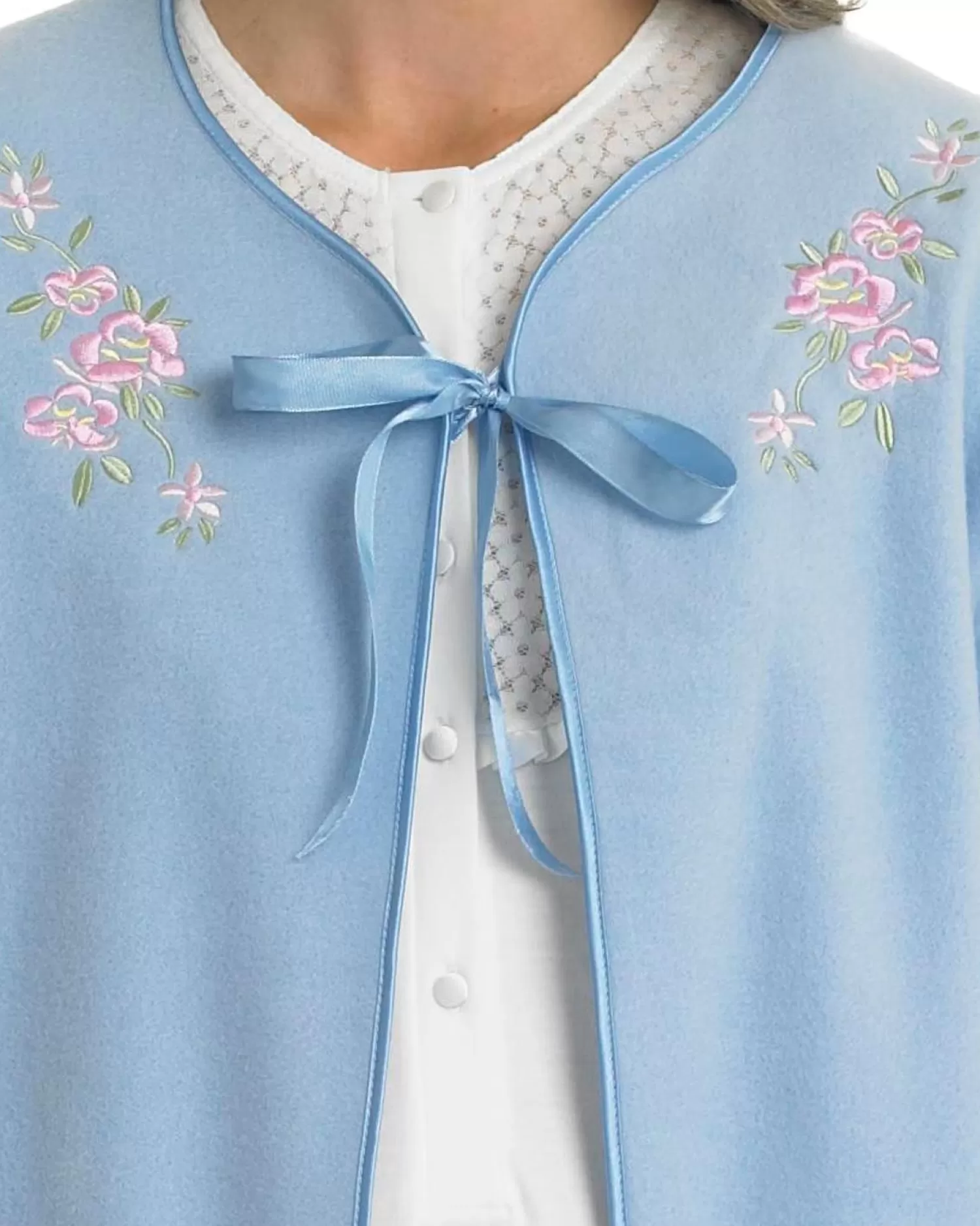 Slenderella Dressing Gowns | Polar Fleece Ribbon Tie Bed Jacket - Blue