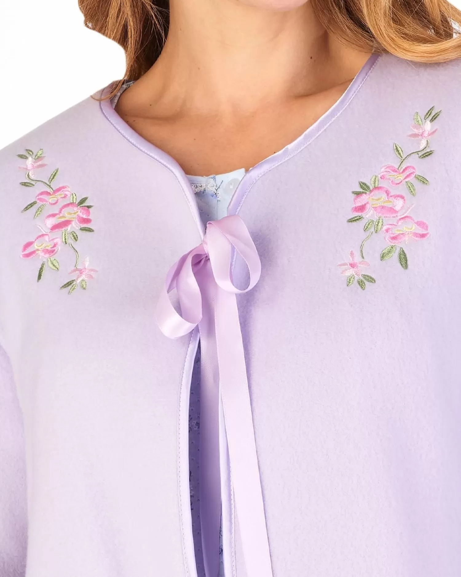 Slenderella Dressing Gowns | Polar Fleece Ribbon Tie Bed Jacket - Lilac