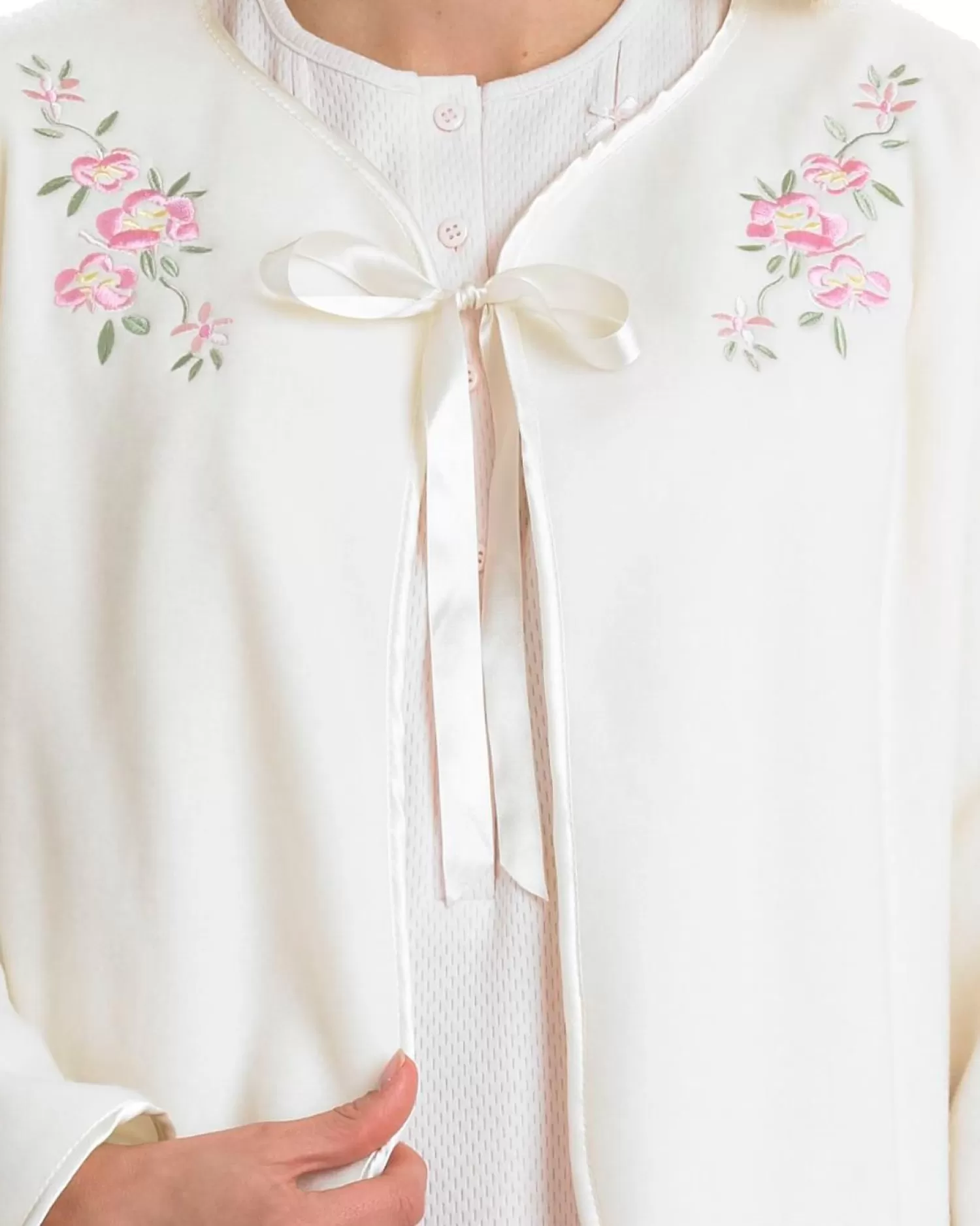 Slenderella Dressing Gowns | Polar Fleece Ribbon Tie Bed Jacket - Vanilla