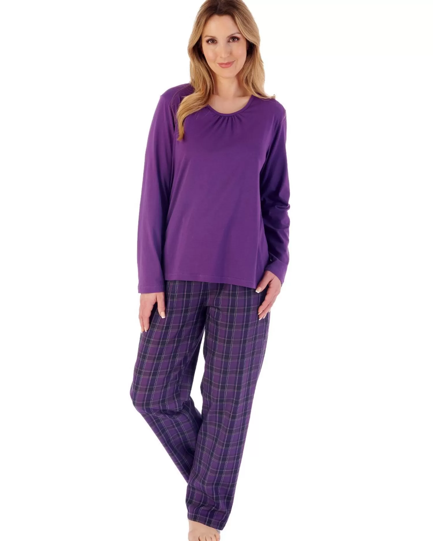 Slenderella Pyjamas | Purple Check Long Sleeve Pyjamas