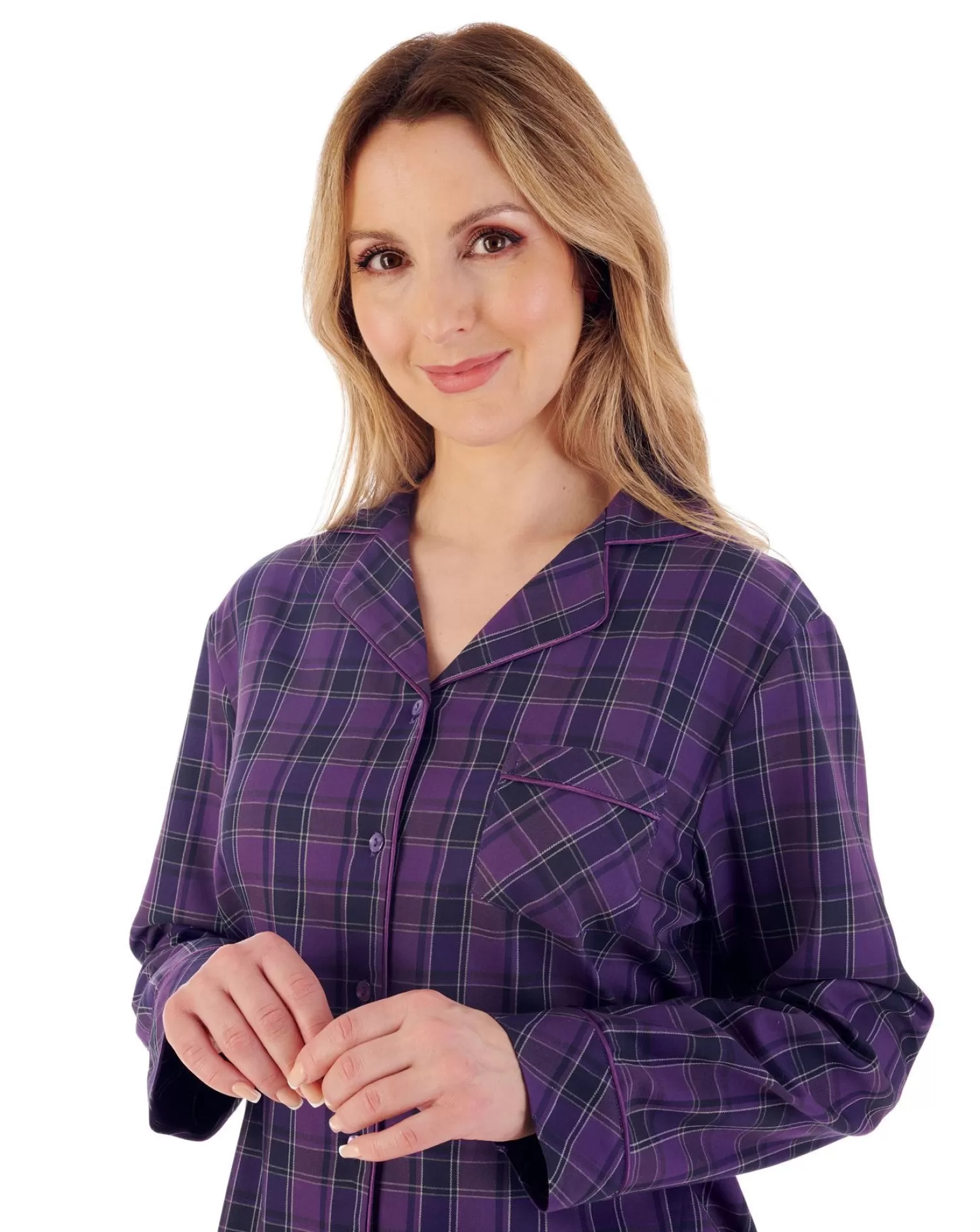 Slenderella Pyjamas | Purple Check Tailored Long Sleeve Pyjamas