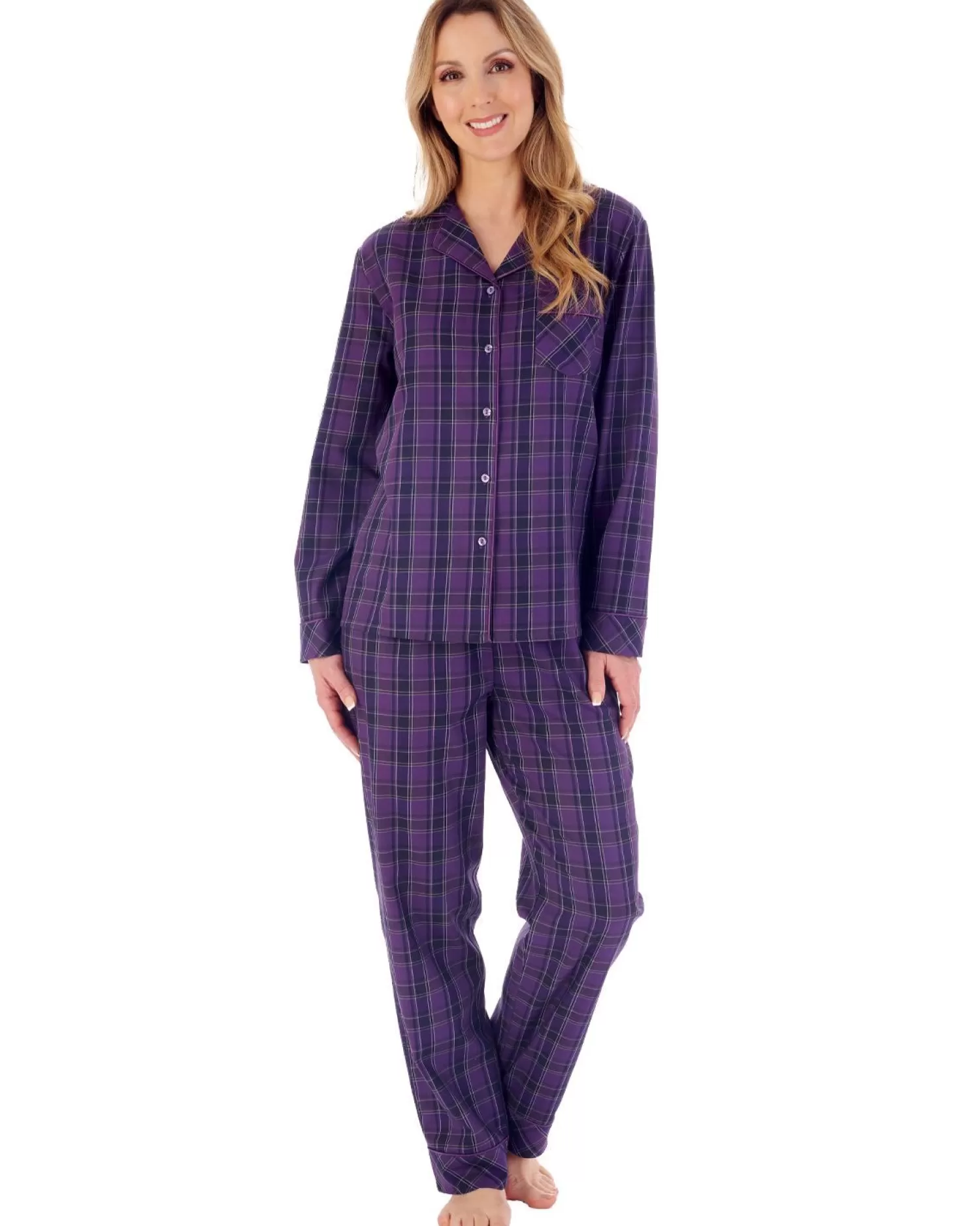 Slenderella Pyjamas | Purple Check Tailored Long Sleeve Pyjamas