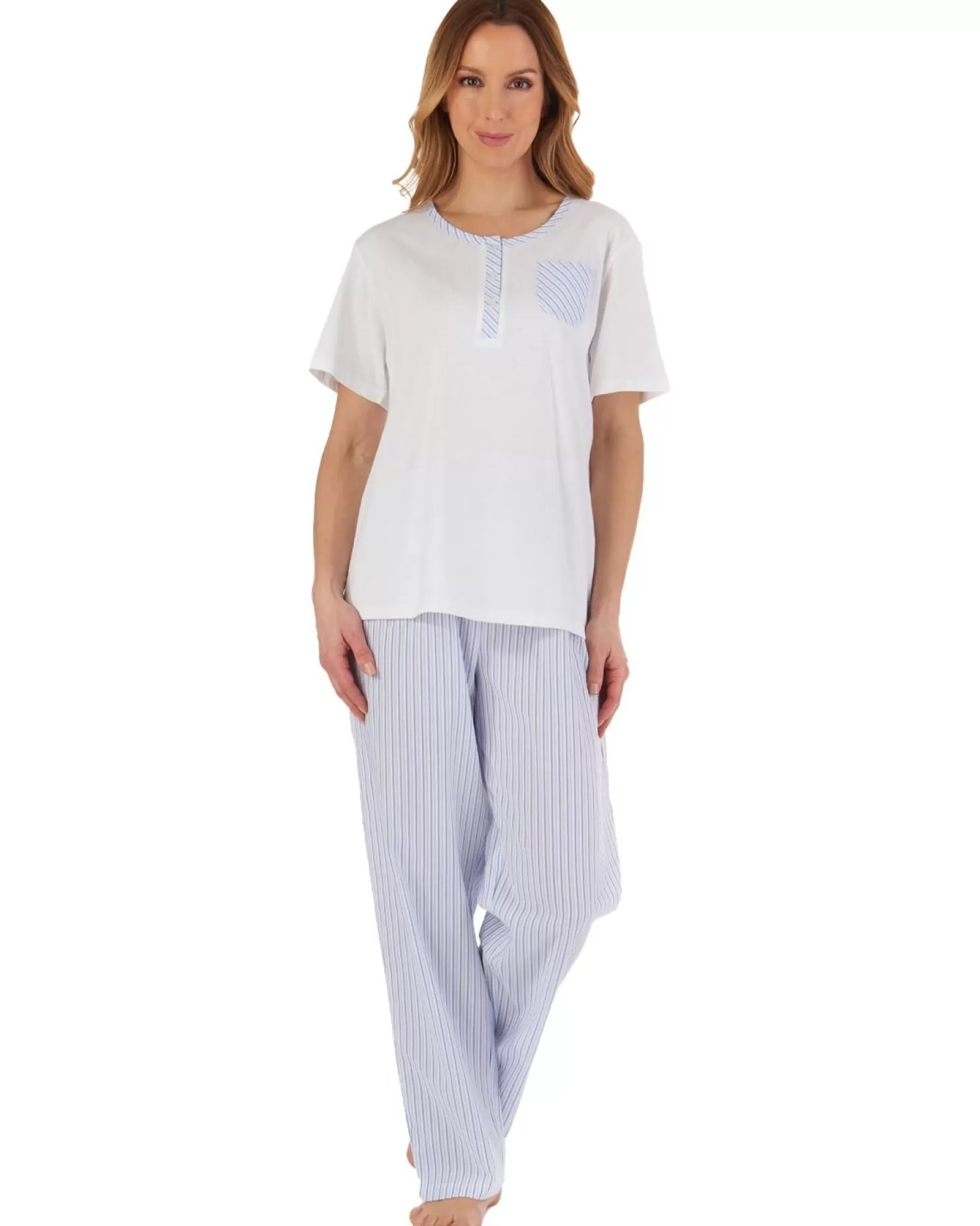 Slenderella Pyjamas | Seersucker Long Pyjamas - Blue