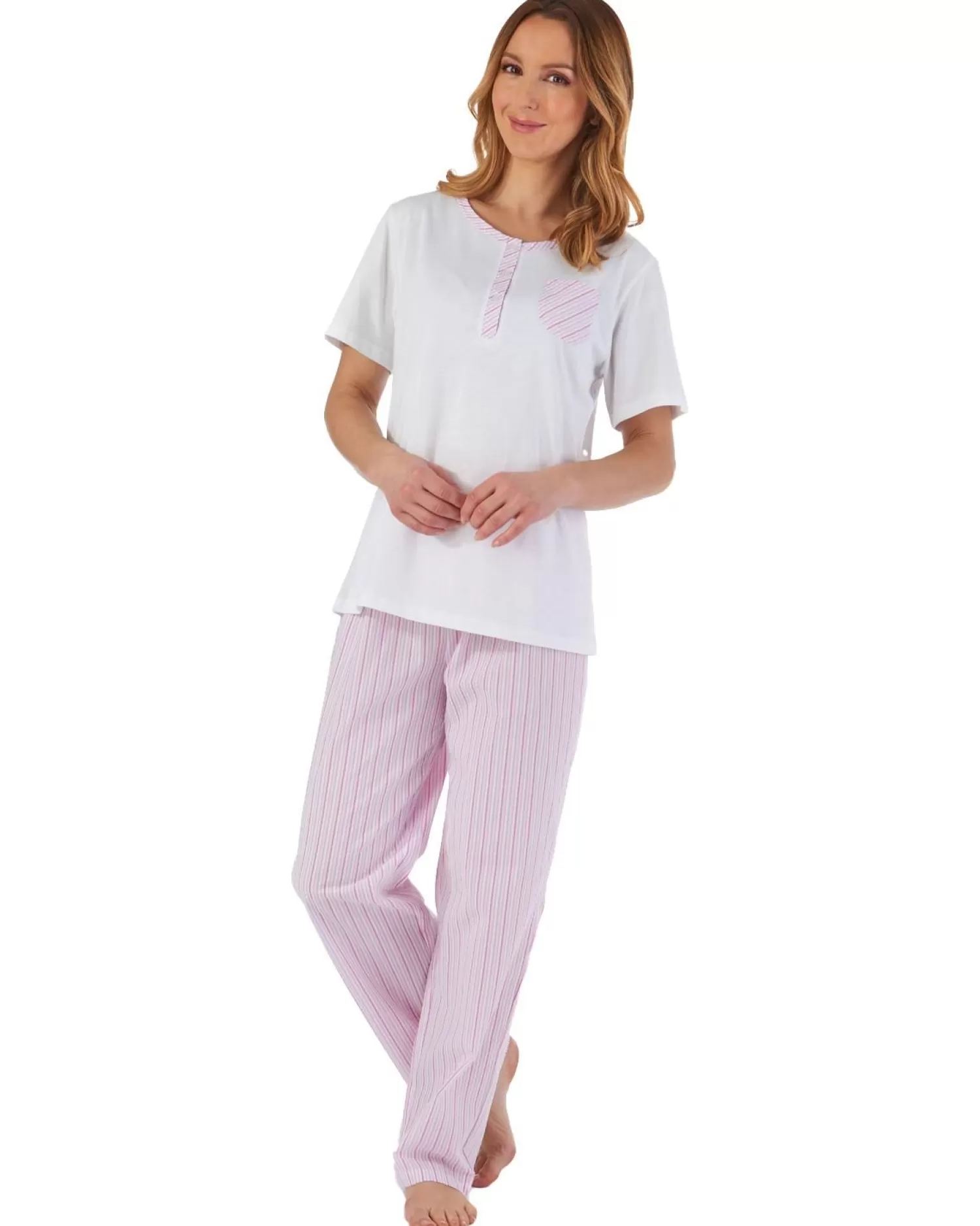 Slenderella Pyjamas | Seersucker Long Pyjamas - Pink