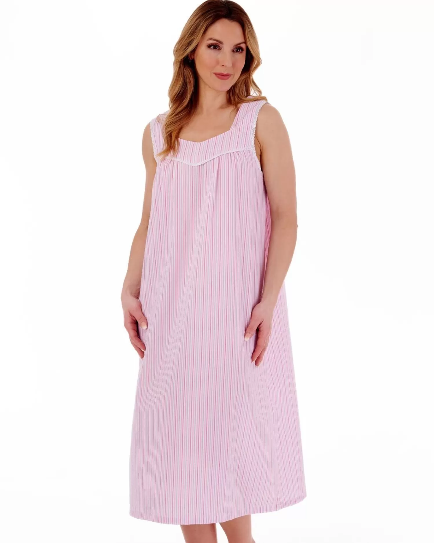 Slenderella Nighties | Seersucker Sleeveless Nightie - Pink