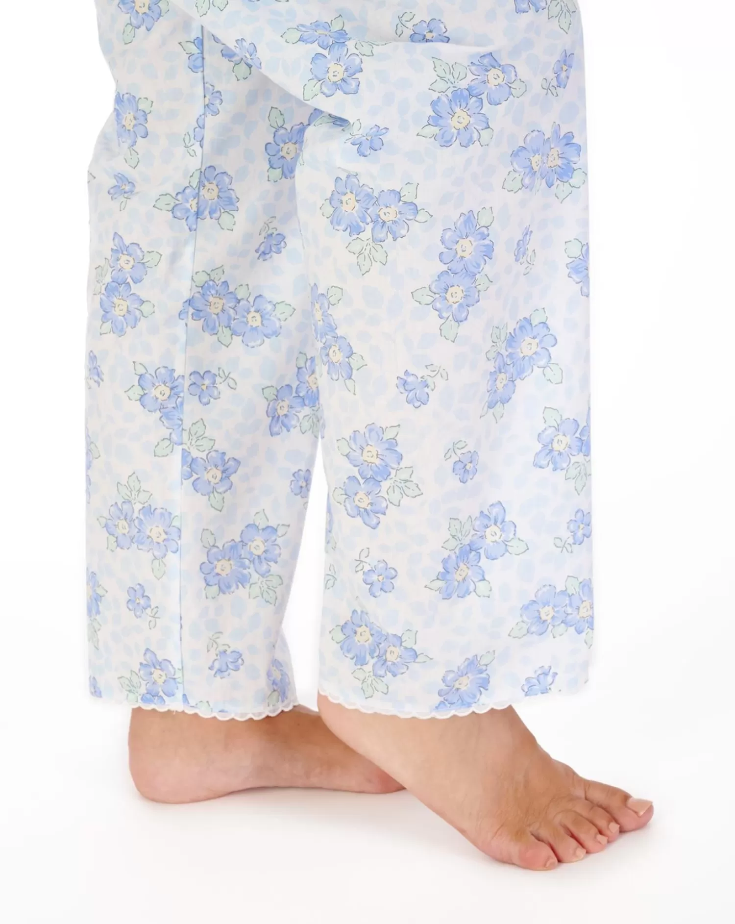 Slenderella Pyjamas | Shadow Leaf Floral Button Cotton Pyjamas - Blue