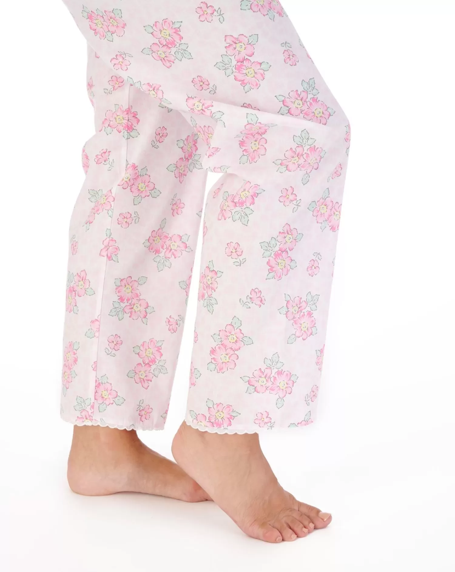 Slenderella Pyjamas | Shadow Leaf Floral Button Cotton Pyjamas - Pink