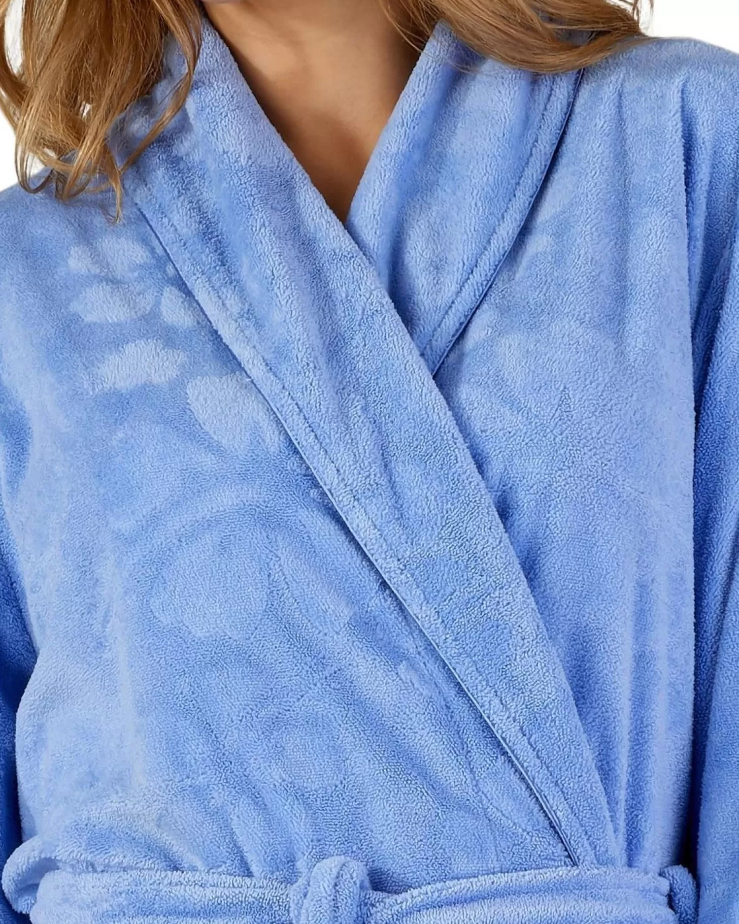 Slenderella Dressing Gowns | Shawl Collar Floral Embossed Gown - Blue