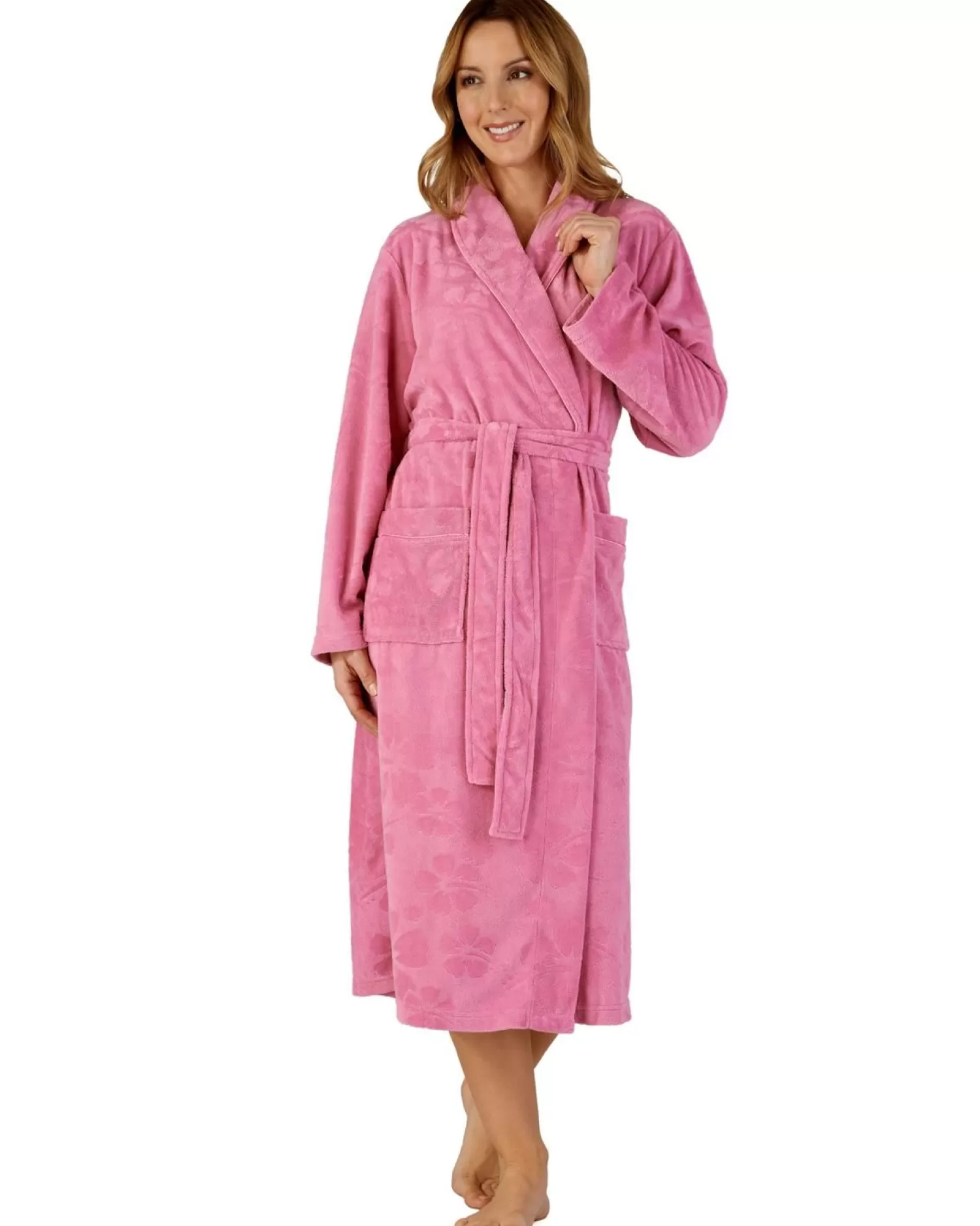 Slenderella Dressing Gowns | Shawl Collar Floral Embossed Gown - Pink