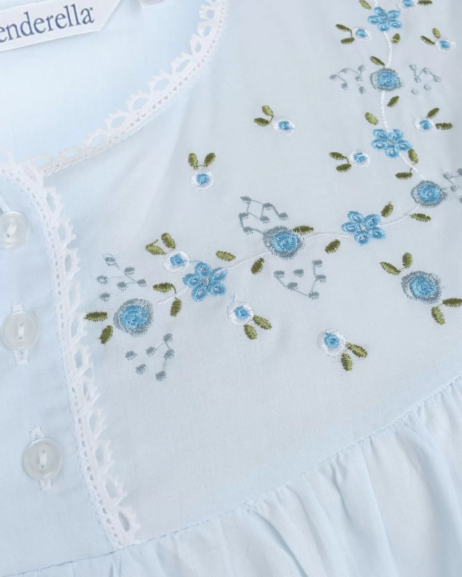 Slenderella Nighties | Short Sleeve Embroidered Yoke Nightdress - Blue