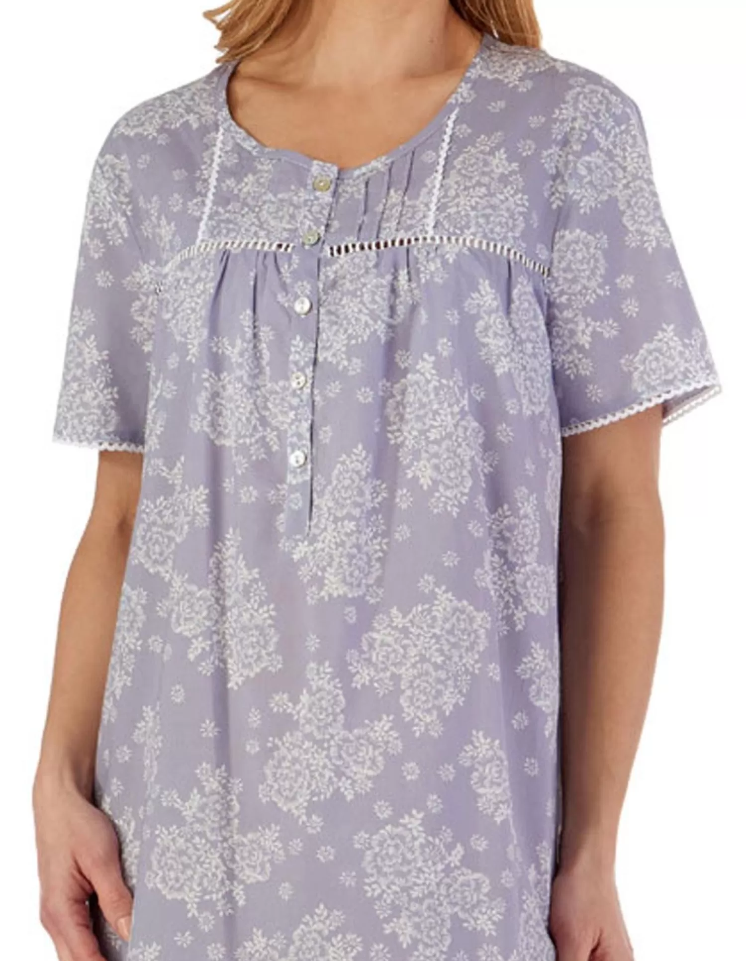 Slenderella Nighties | Short Sleeve Floral Woven Nightdress - Grey