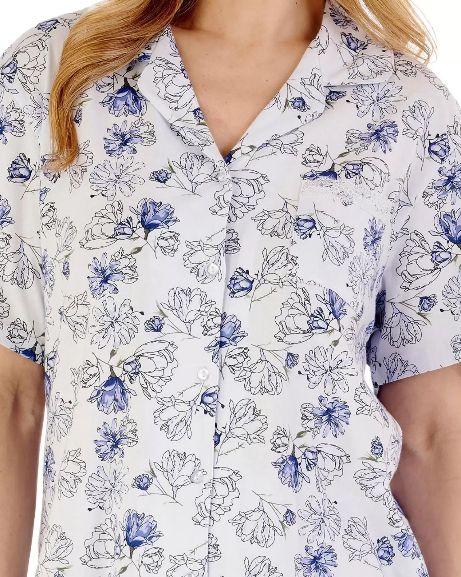 Slenderella Pyjamas | Short Sleeve Modern Floral Jersey Pyjamas - Blue