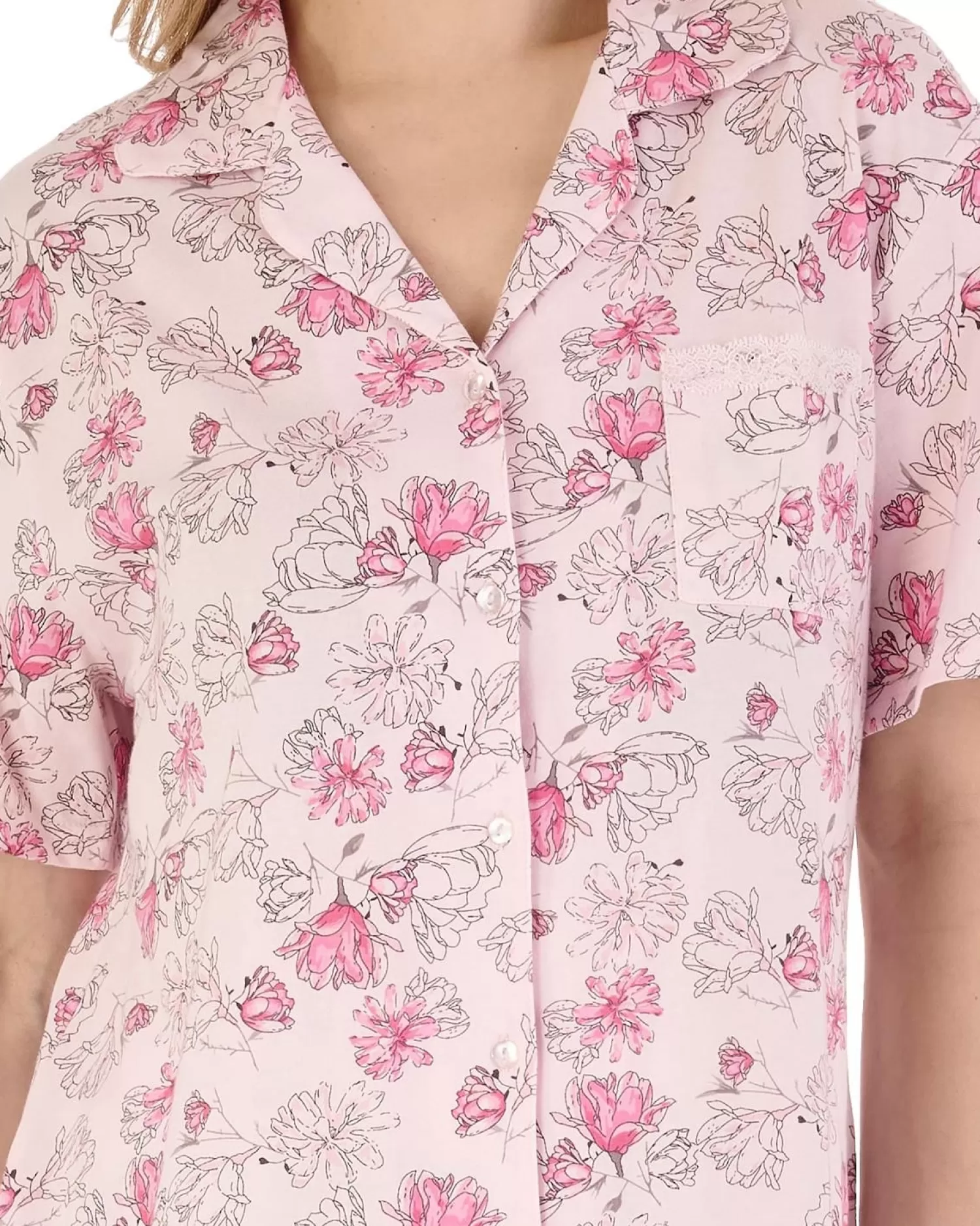 Slenderella Pyjamas | Short Sleeve Modern Floral Jersey Pyjamas - Pink