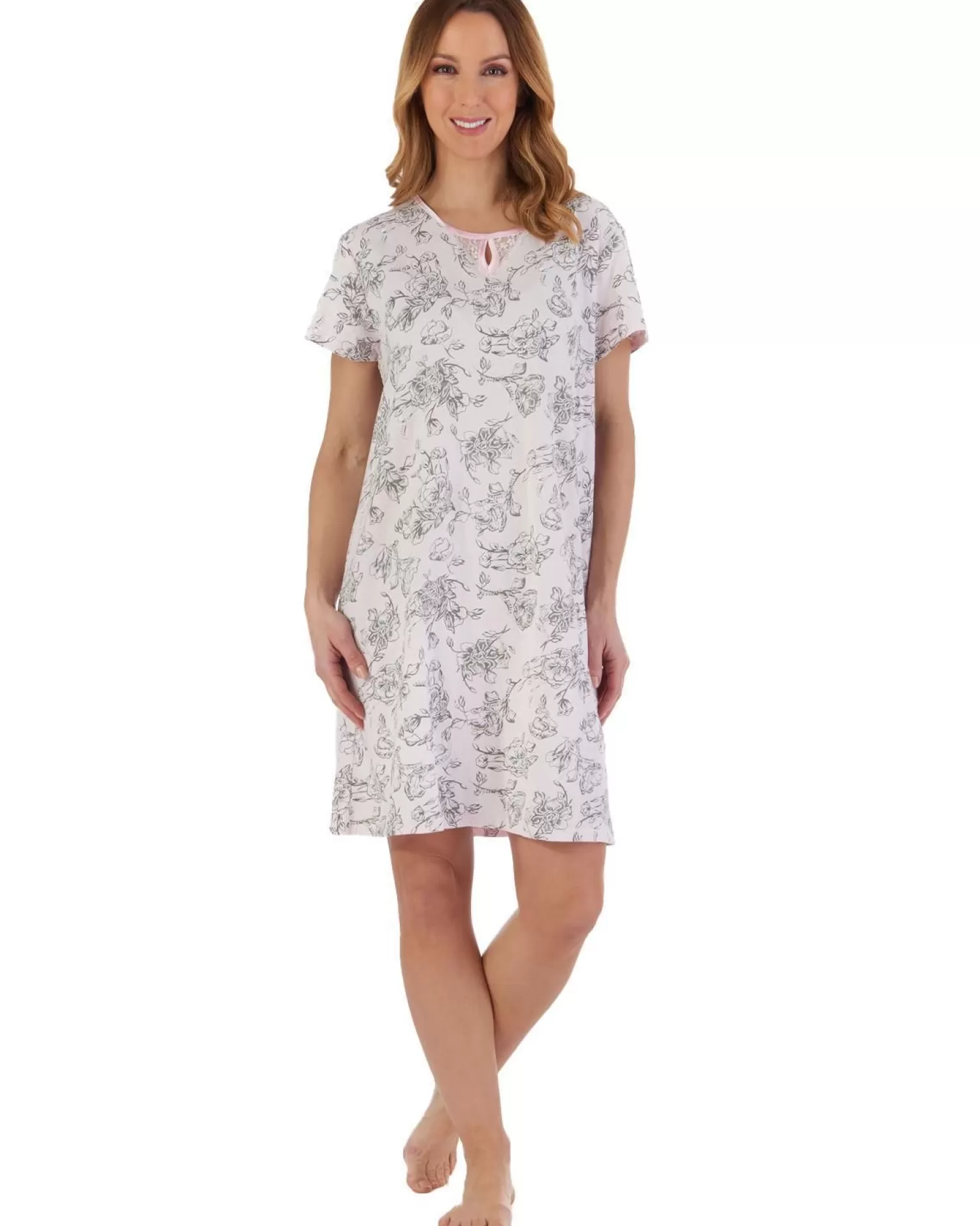 Slenderella Nighties | Sketch Floral 38" Nightie - Pink