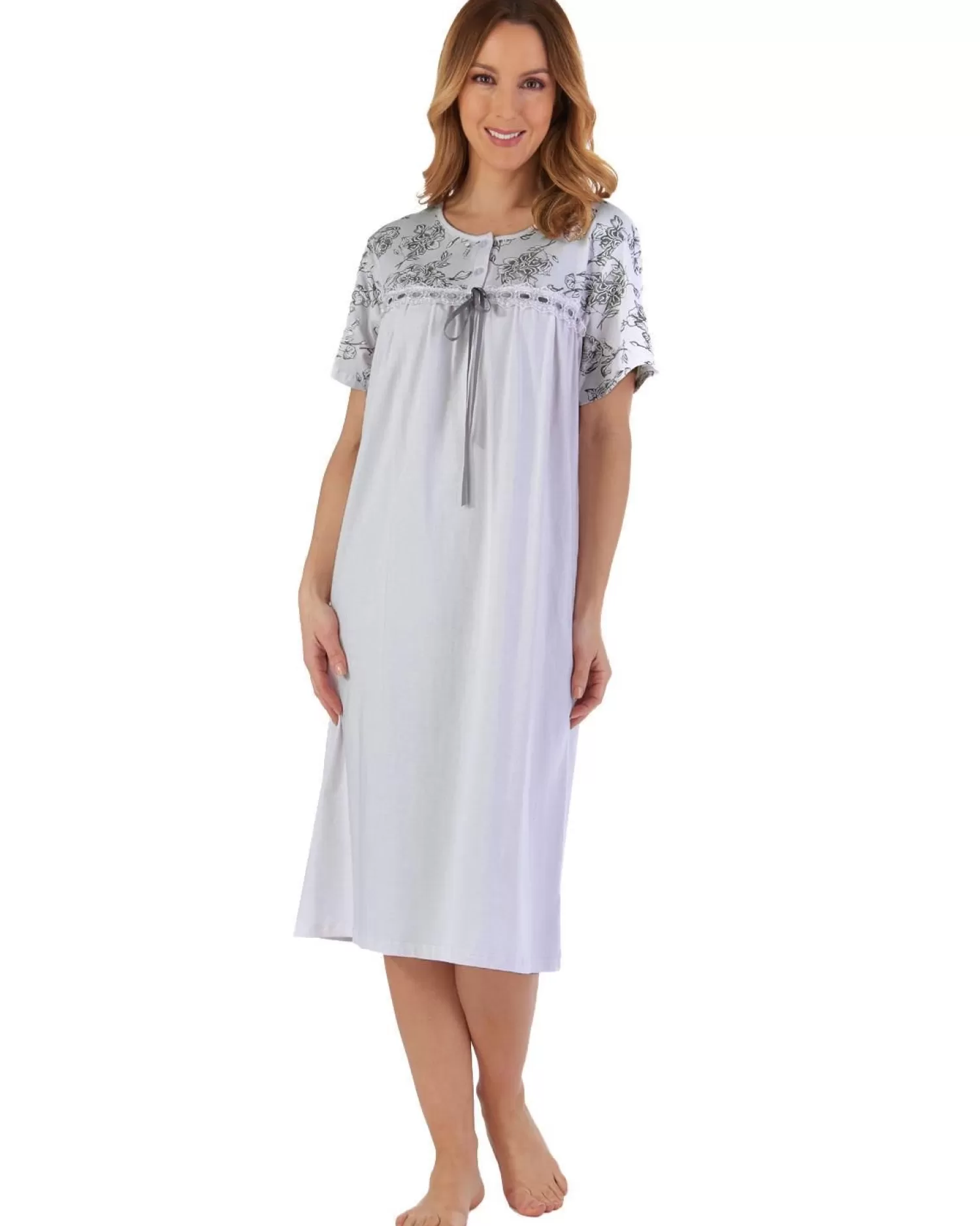 Slenderella Nighties | Sketch Floral 42" Nightie - Grey