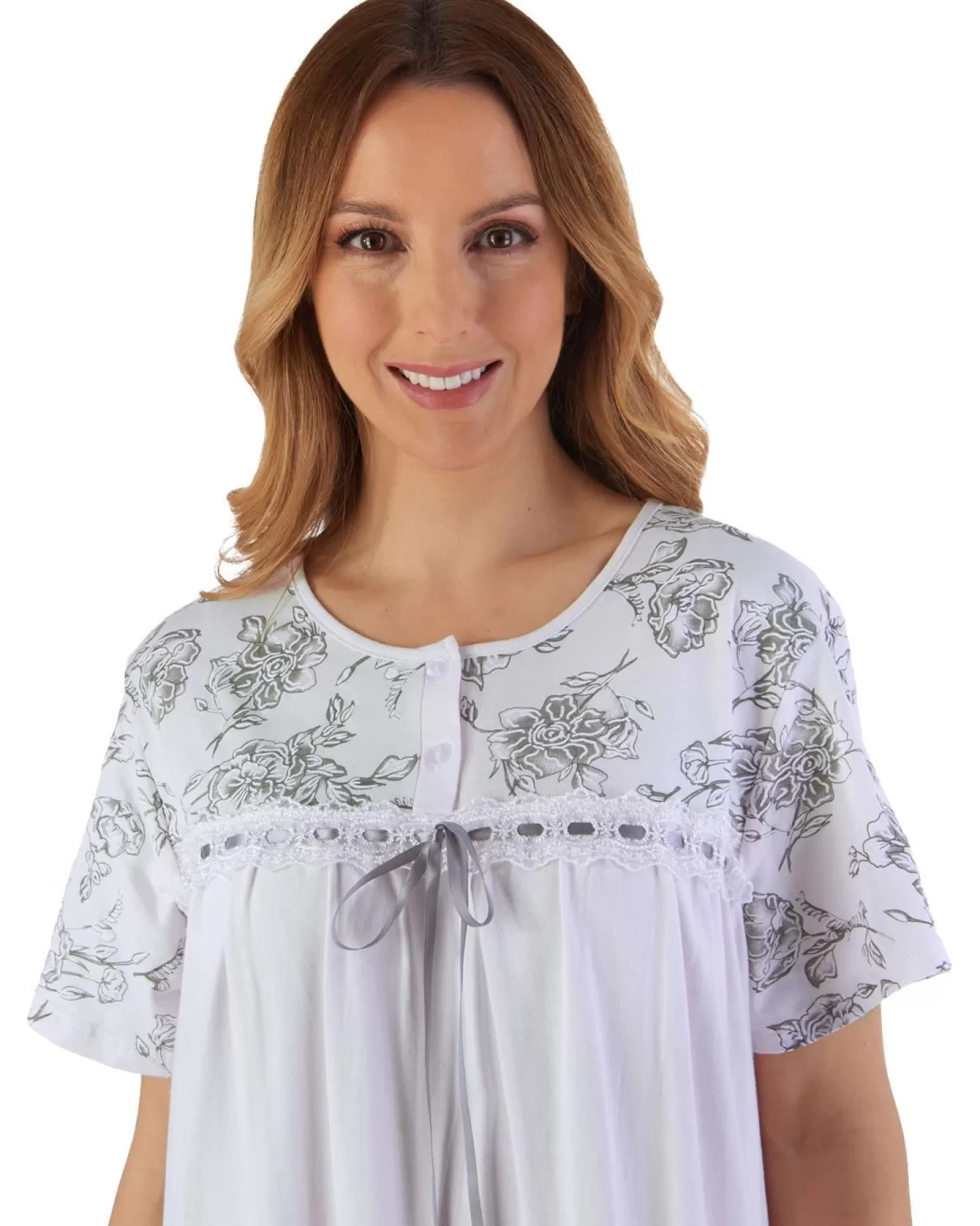 Slenderella Nighties | Sketch Floral 42" Nightie - Grey