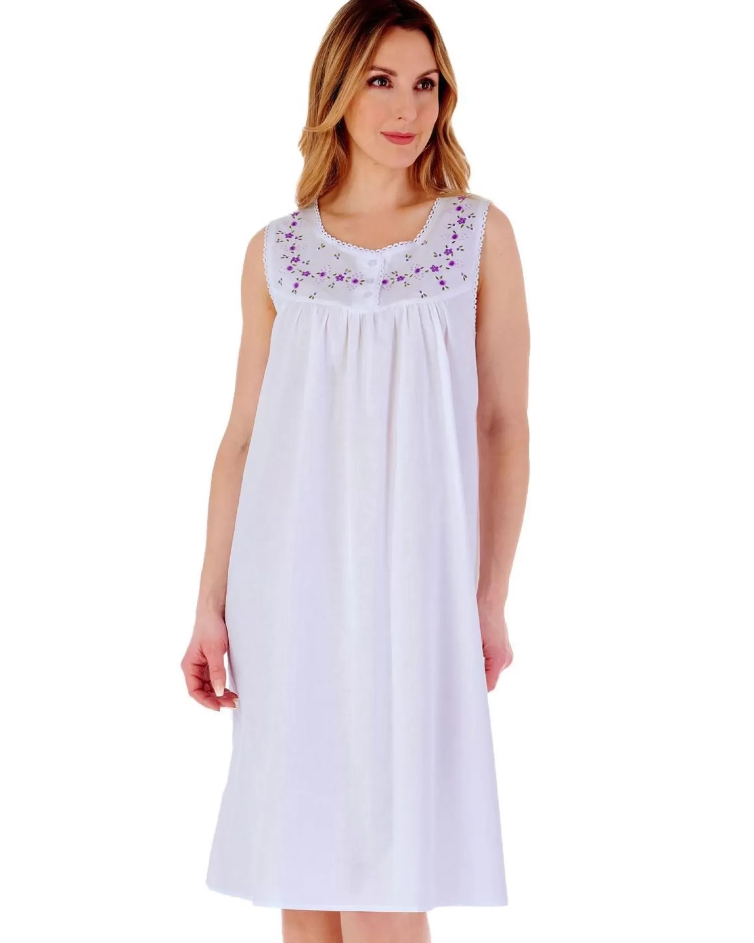 Slenderella Nighties | Sleeveless Embroidered Yoke Nightdress - Blue