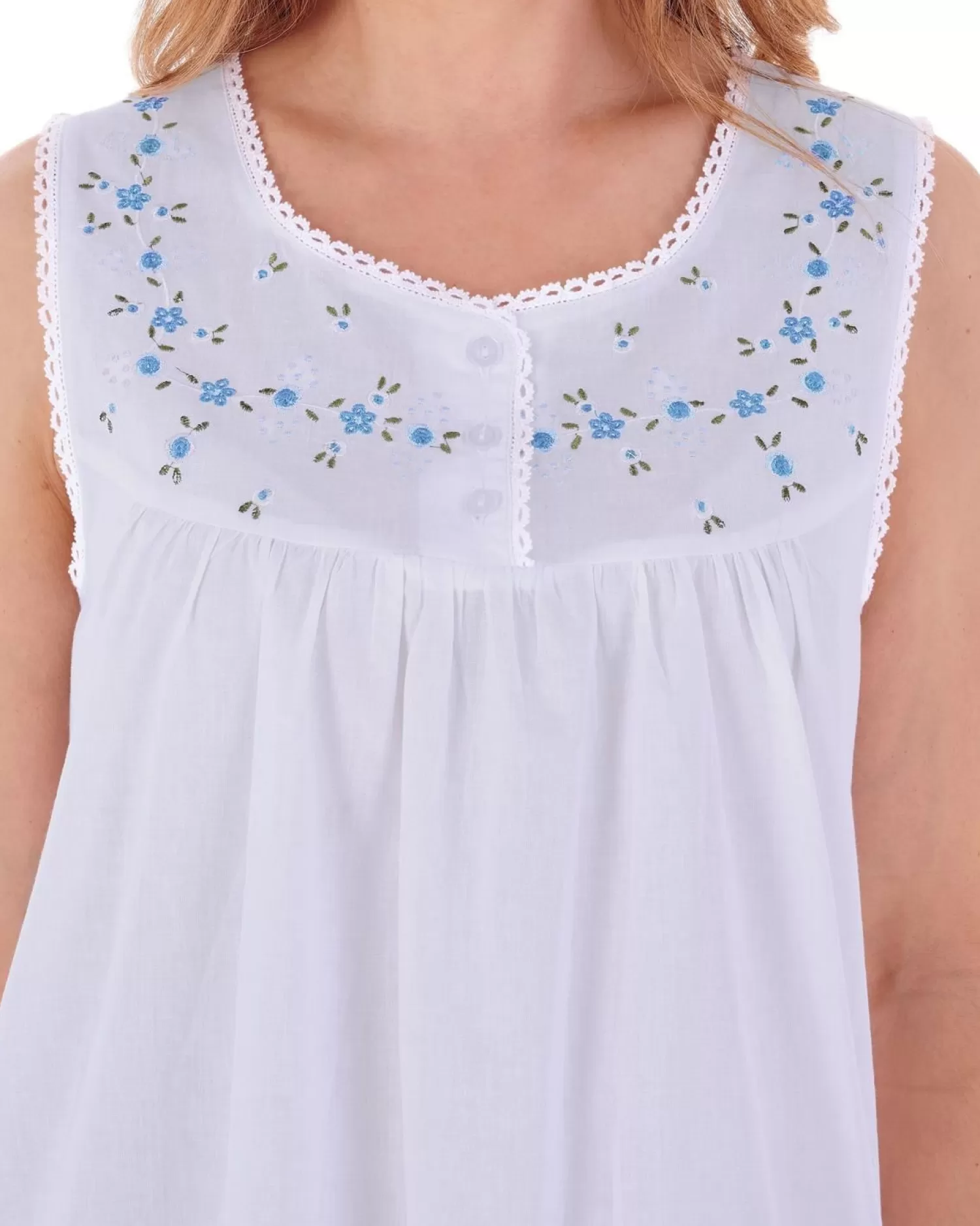 Slenderella Nighties | Sleeveless Embroidered Yoke Nightdress - Blue