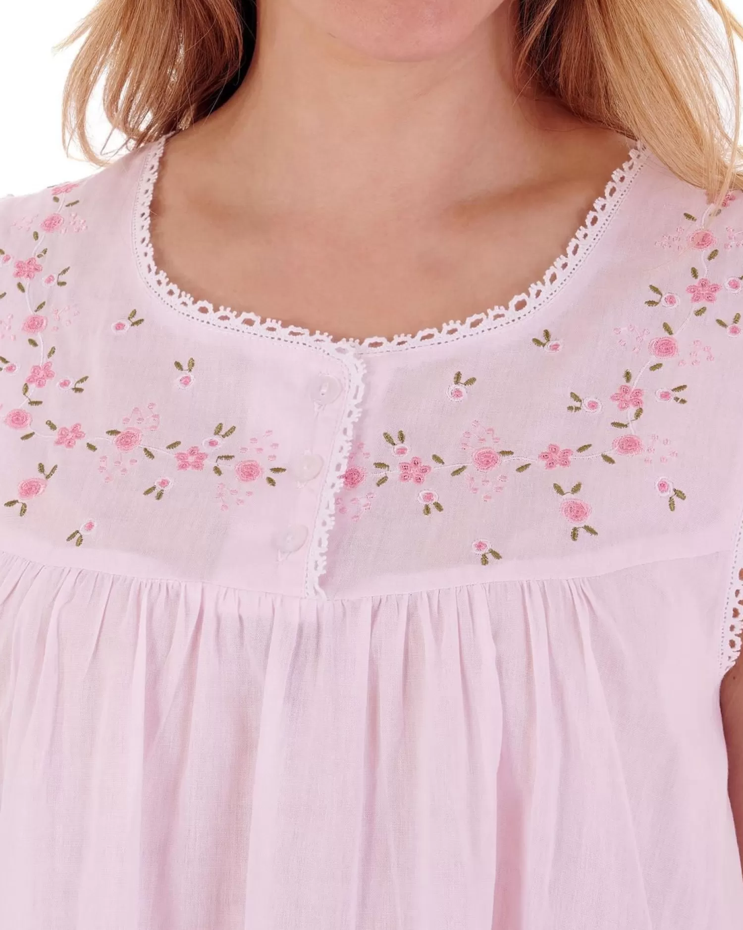 Slenderella Nighties | Sleeveless Embroidered Yoke Nightdress - Pink