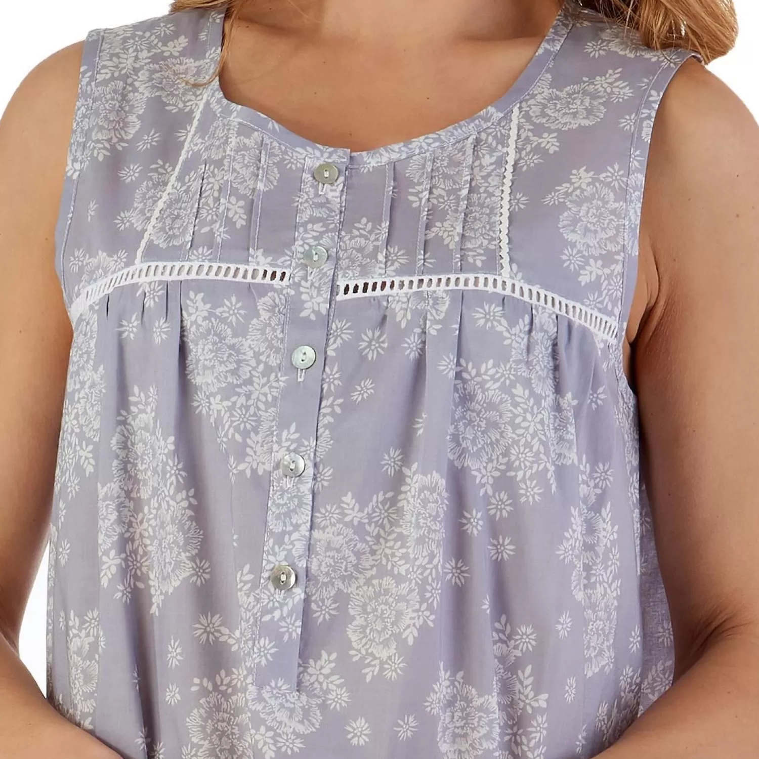 Slenderella Nighties | Sleeveless Floral Woven Nightdress - Grey