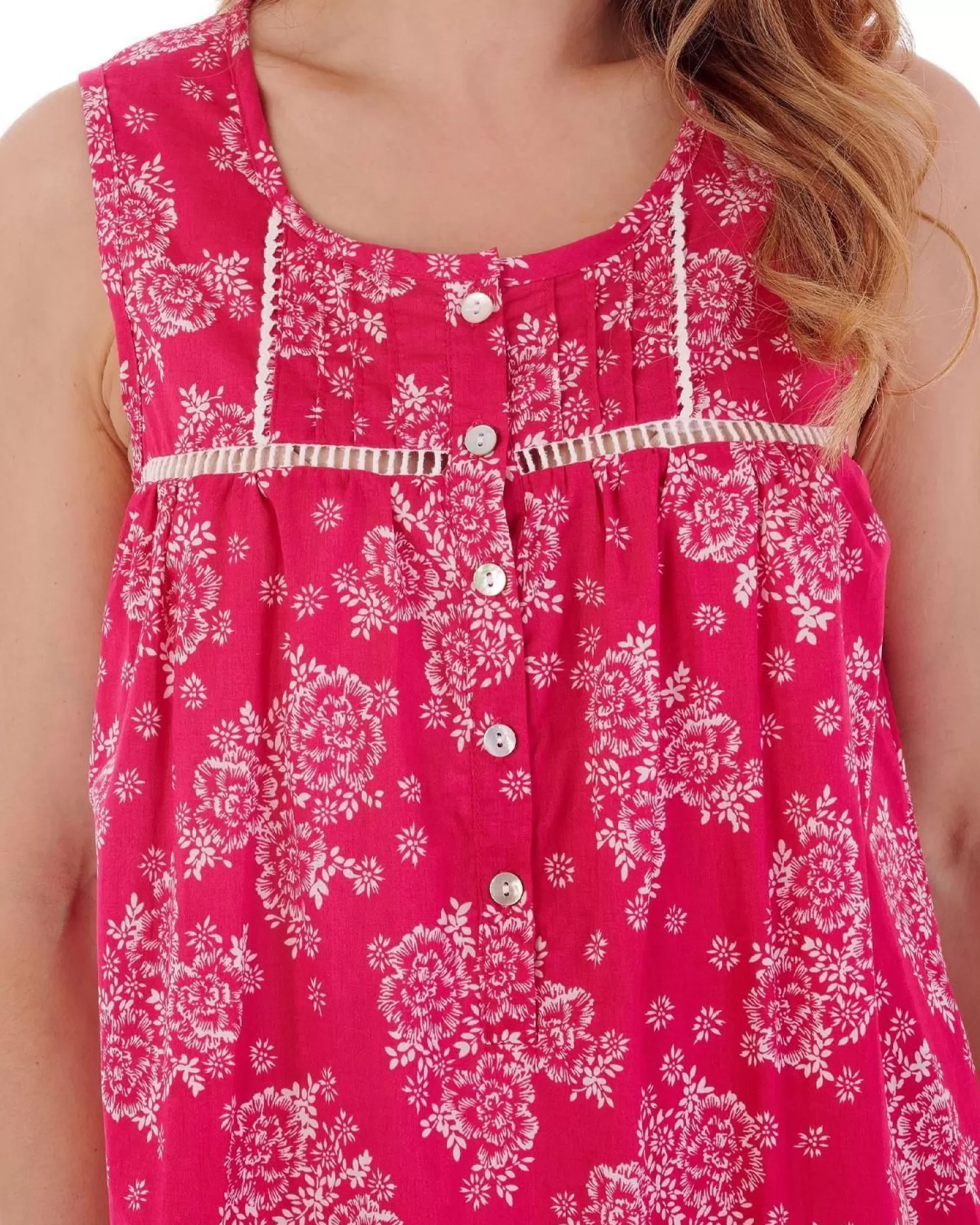 Slenderella Nighties | Sleeveless Floral Woven Nightdress - Raspberry