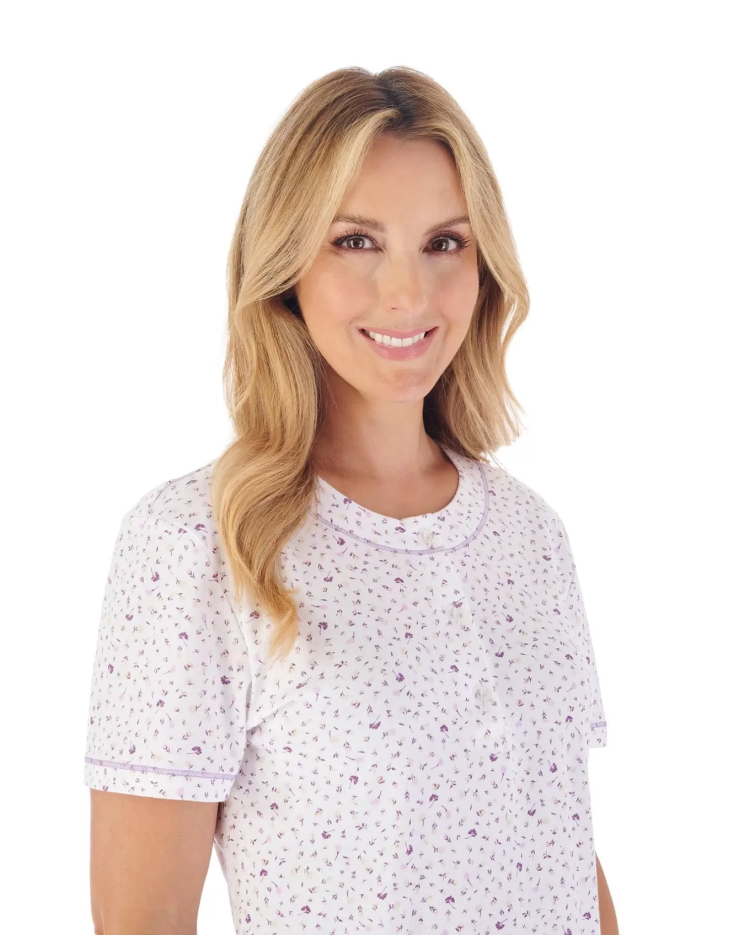 Slenderella Pyjamas | Small Ditsy Print Short Sleeve Pyjamas - Ivory