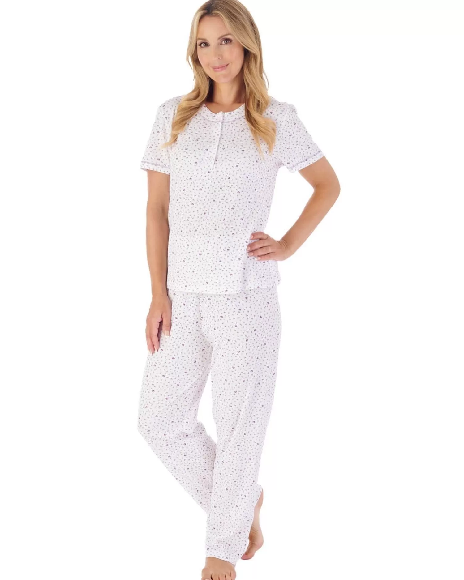 Slenderella Pyjamas | Small Ditsy Print Short Sleeve Pyjamas - Ivory