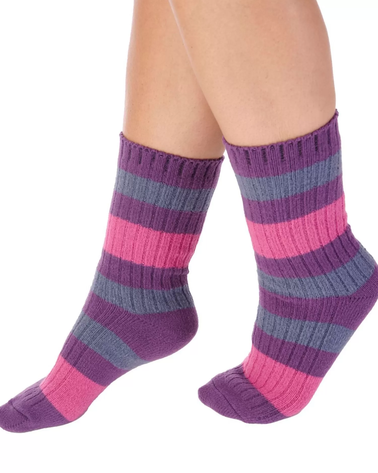 Slenderella Socks | Striped Rib Bed Socks - Purple