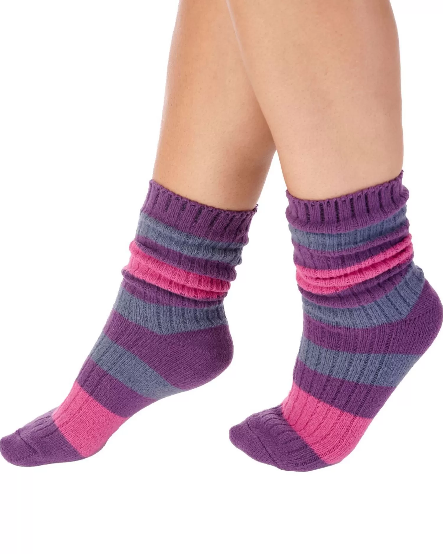 Slenderella Socks | Striped Rib Bed Socks - Purple