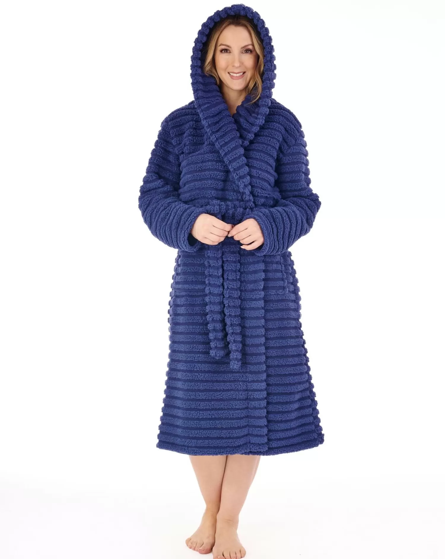 Slenderella Dressing Gowns | Teddy Fleece Hooded Dressing Gown - Navy