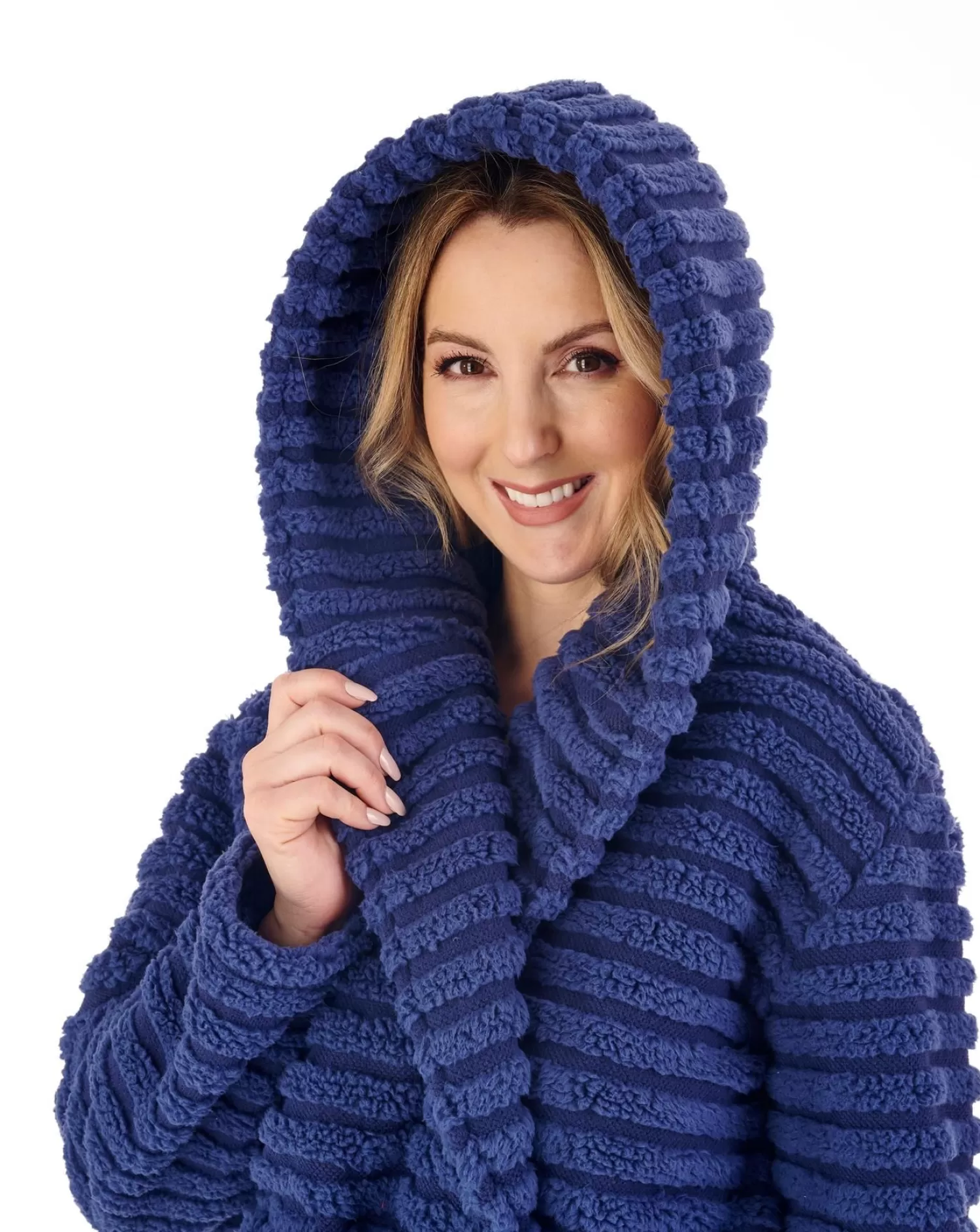 Slenderella Dressing Gowns | Teddy Fleece Hooded Dressing Gown - Navy