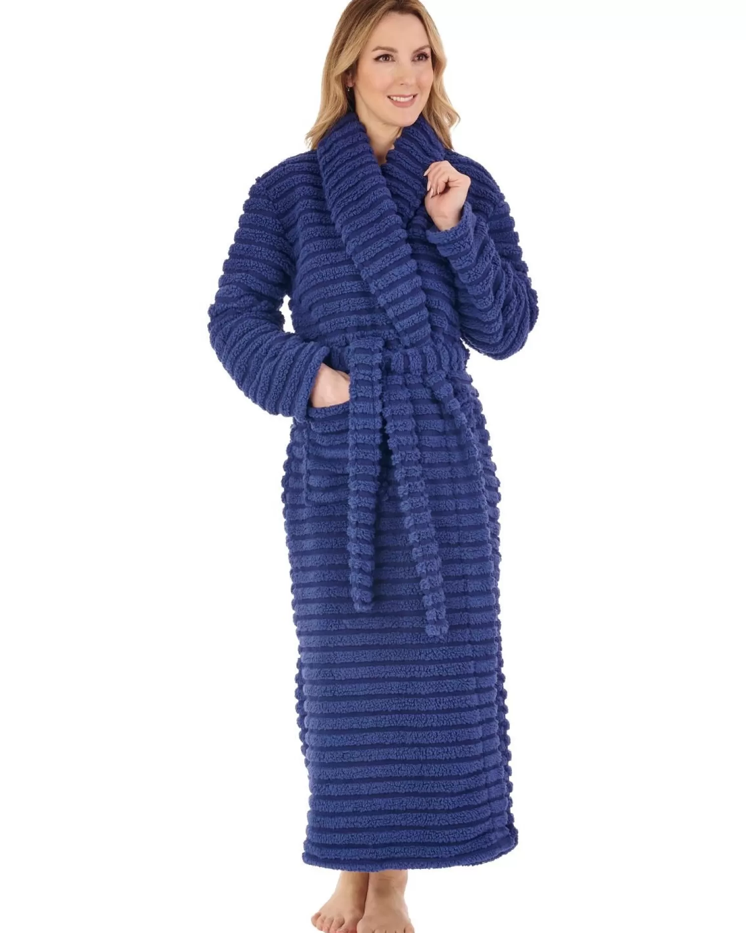 Slenderella Dressing Gowns | Teddy Fleece Long Dressing Gown - Navy