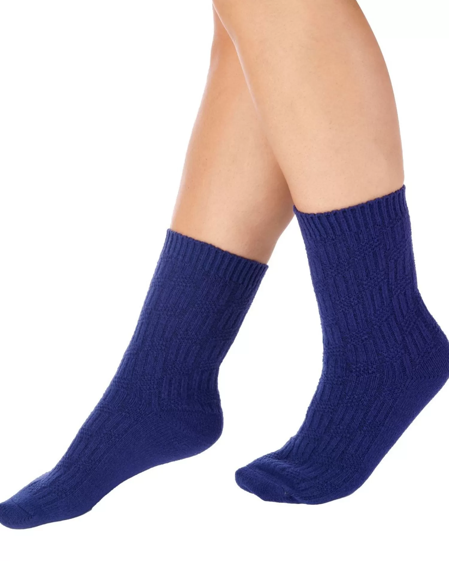 Slenderella Socks | Textured Rib Bed Socks - Navy