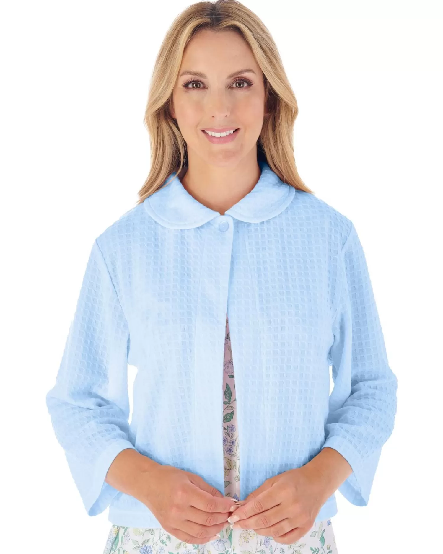 Slenderella Dressing Gowns | Waffle Button Bed Jacket - Blue