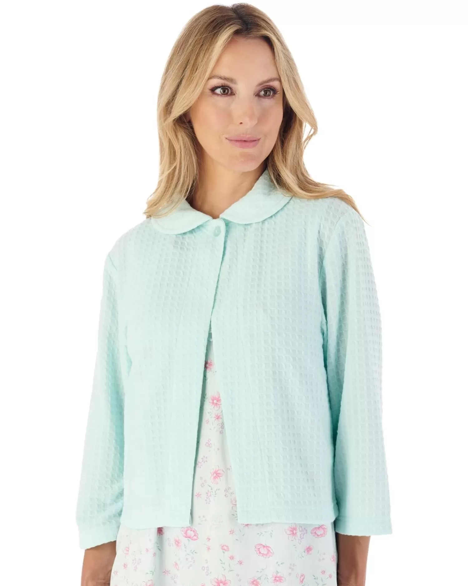 Slenderella Dressing Gowns | Waffle Button Bed Jacket - Mint