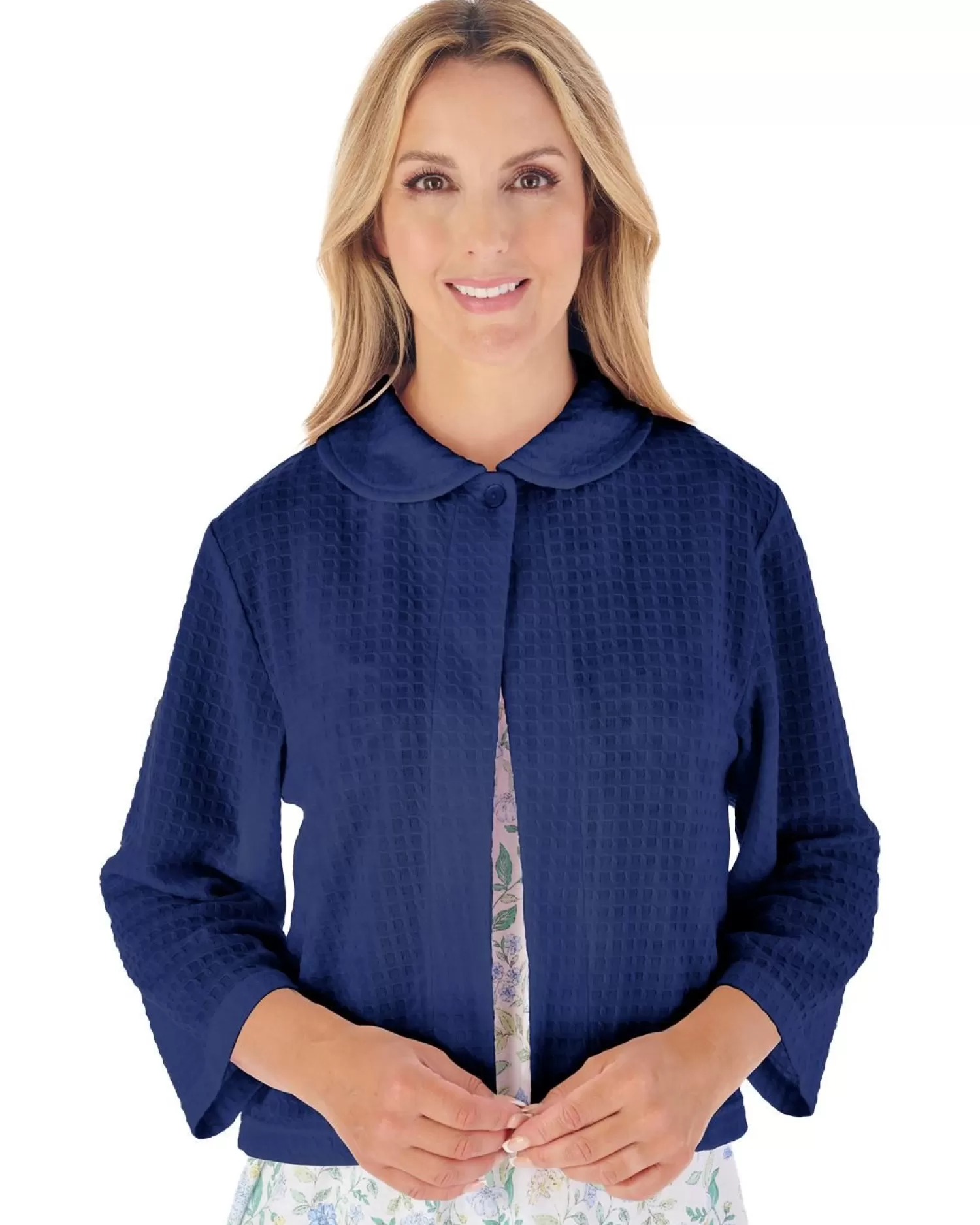 Slenderella Dressing Gowns | Waffle Button Bed Jacket - Navy