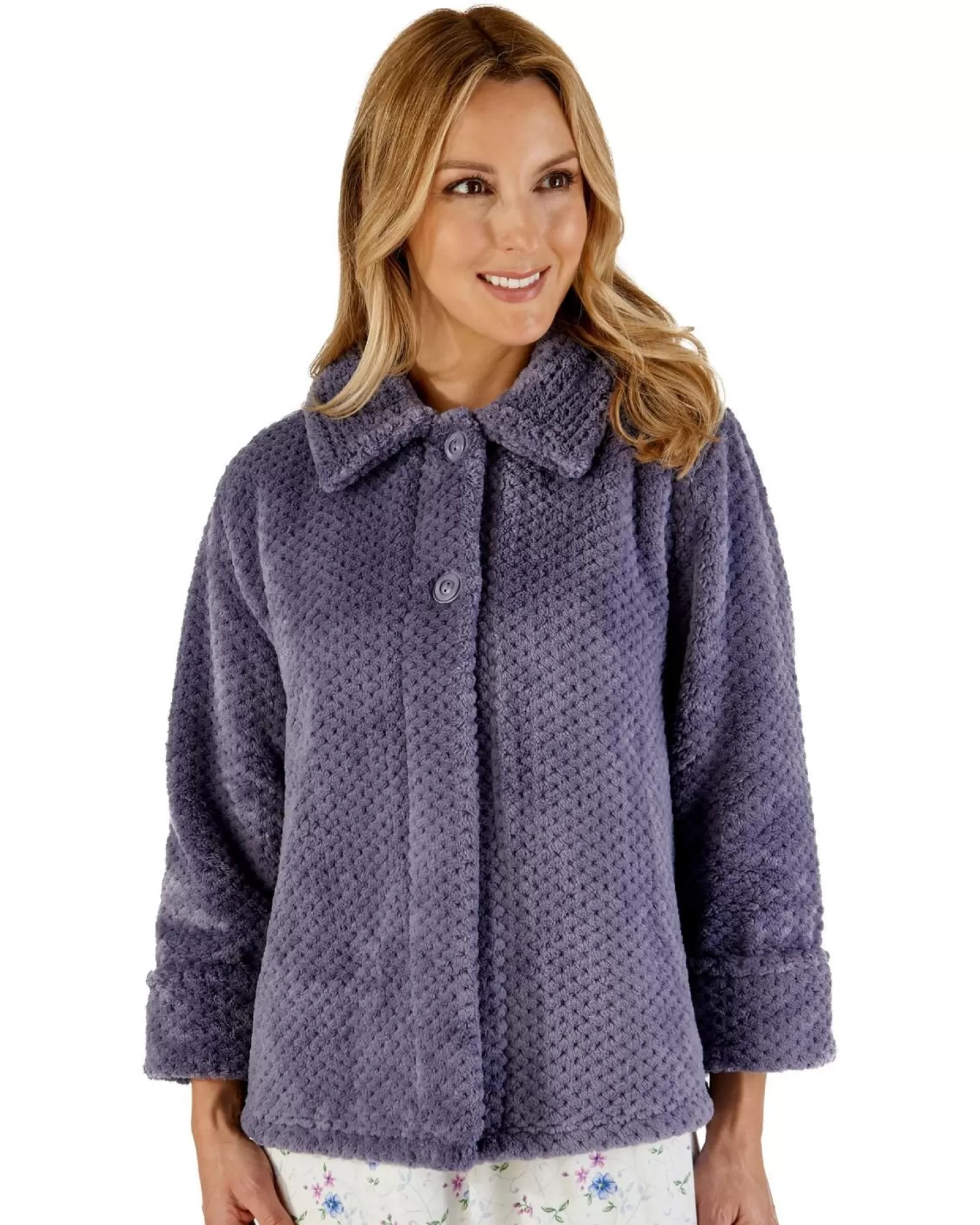 Slenderella Dressing Gowns | Waffle Fleece Button Bed Jacket - Grey