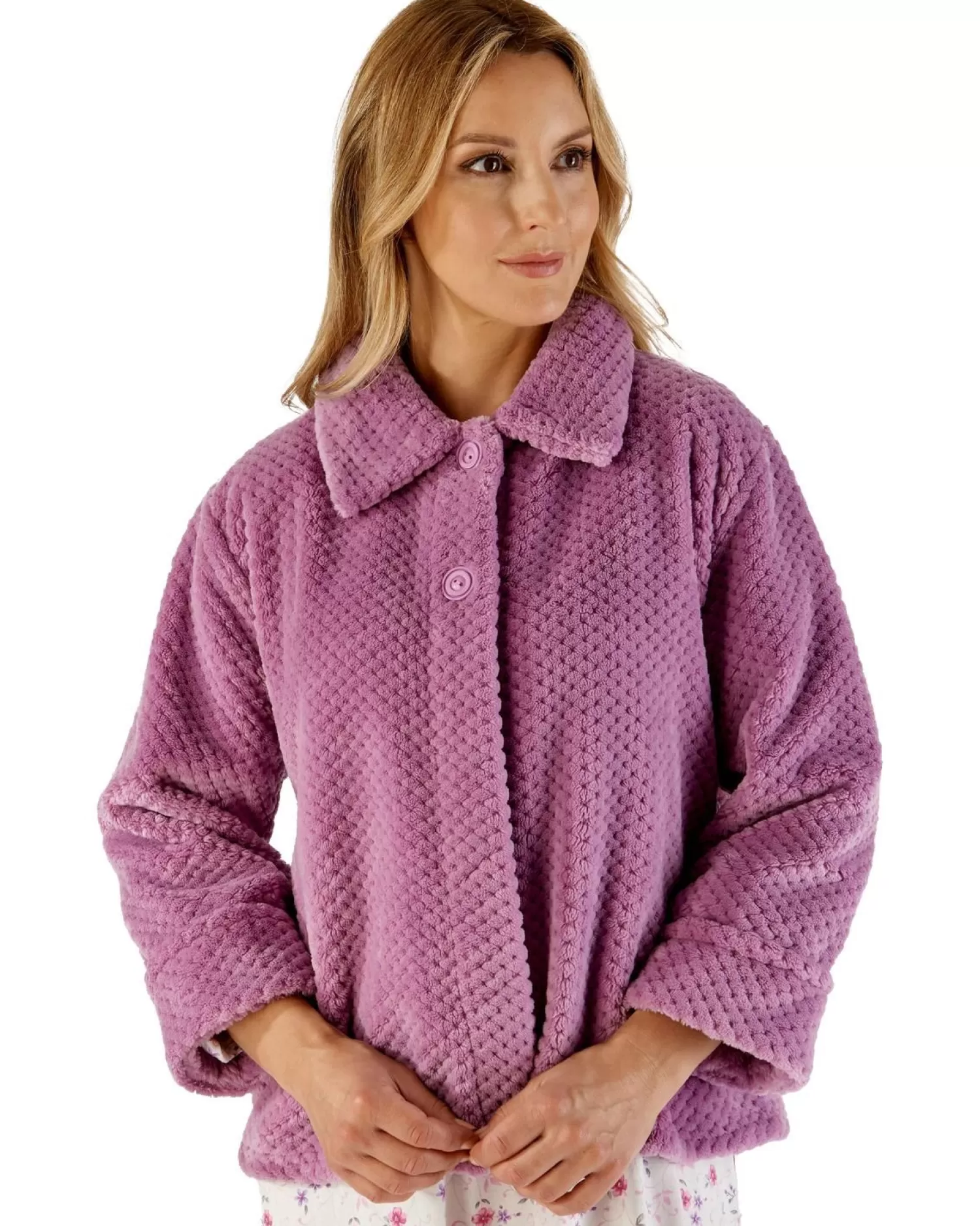 Slenderella Dressing Gowns | Waffle Fleece Button Bed Jacket - Heather