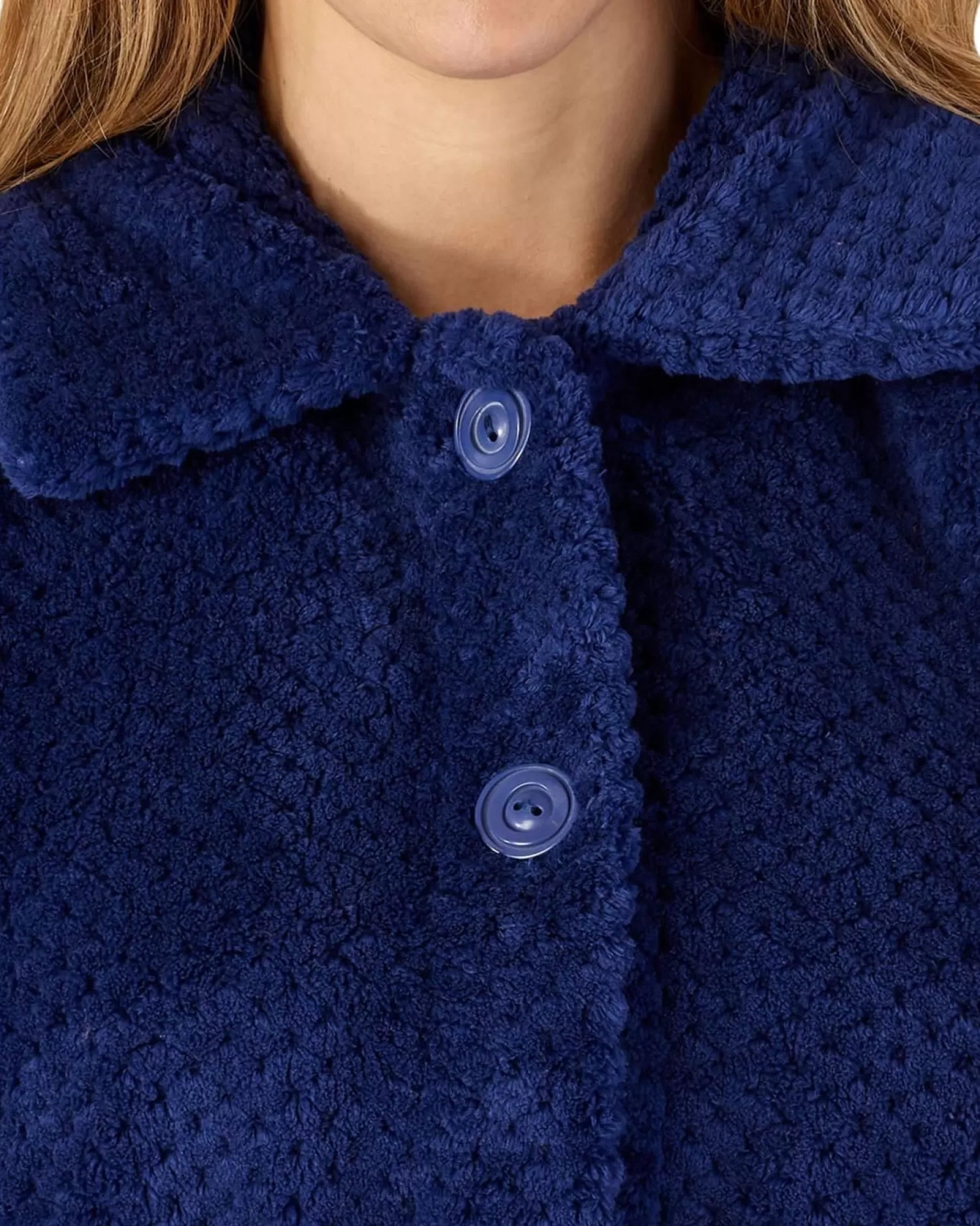 Slenderella Dressing Gowns | Waffle Fleece Button Bed Jacket - Navy