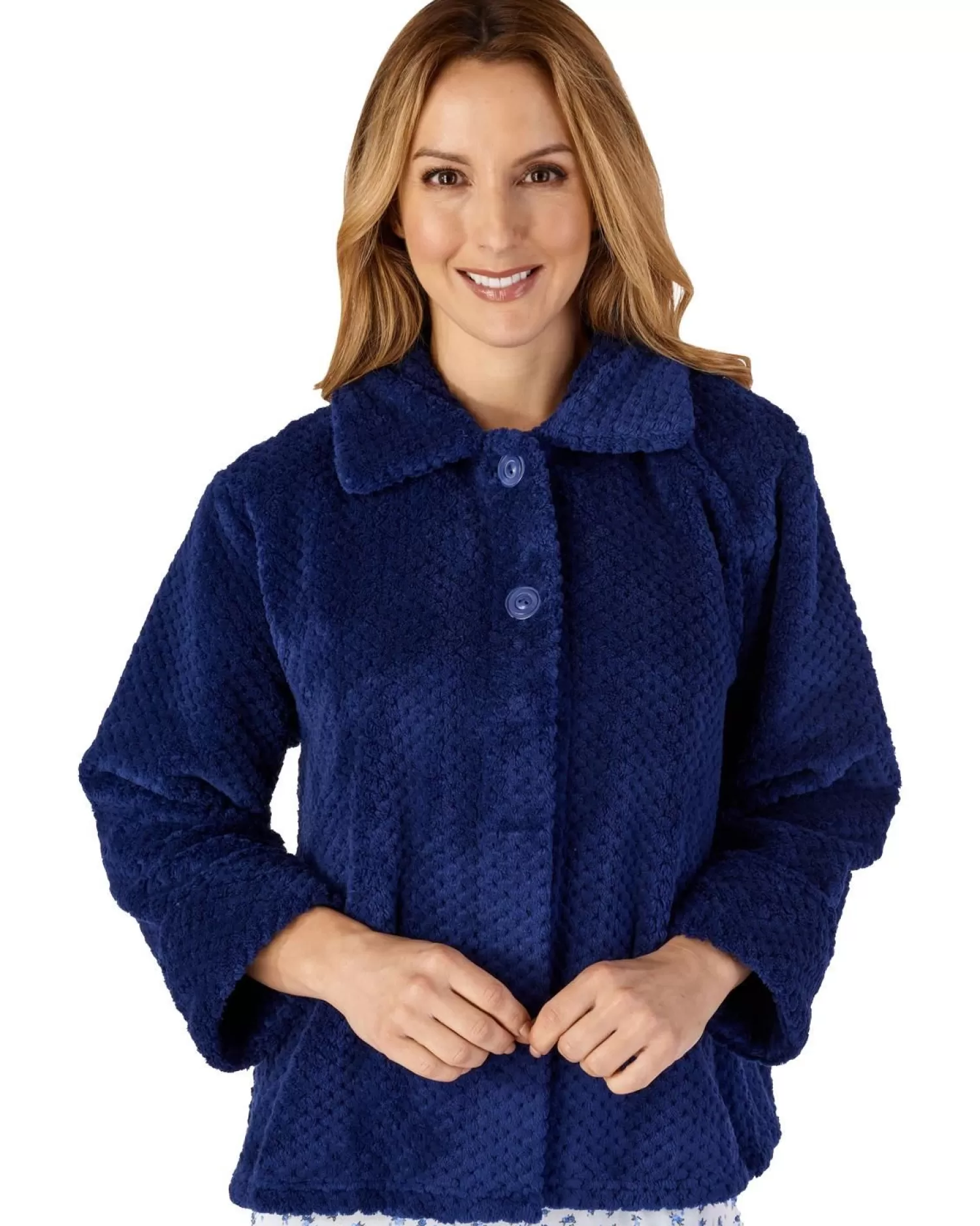 Slenderella Dressing Gowns | Waffle Fleece Button Bed Jacket - Navy