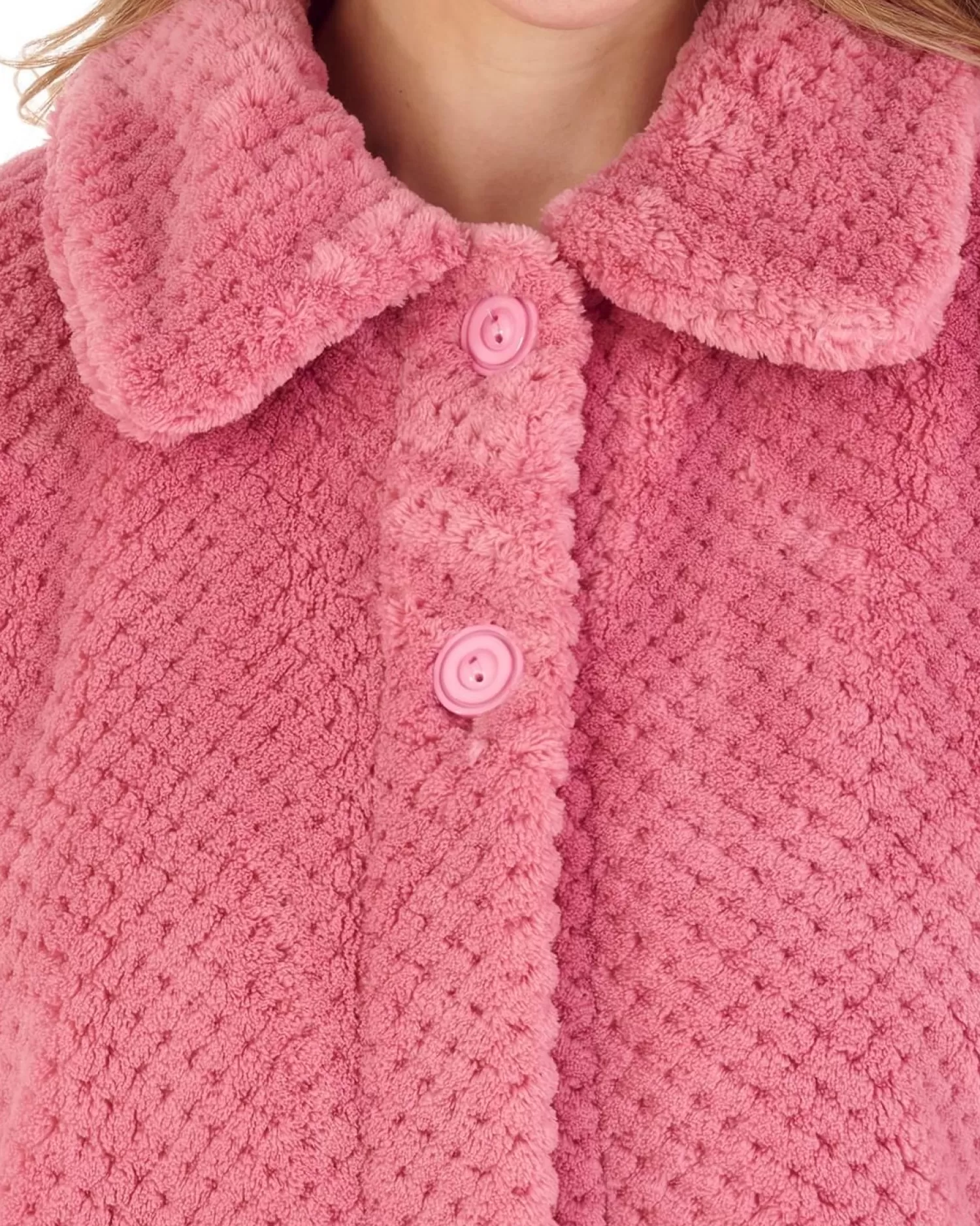 Slenderella Dressing Gowns | Waffle Fleece Button Bed Jacket - Pink