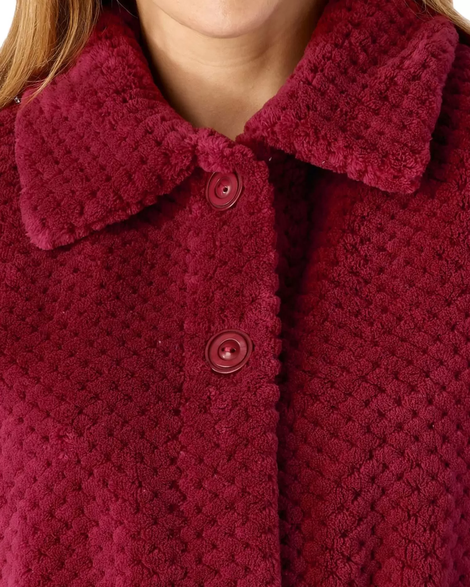 Slenderella Dressing Gowns | Waffle Fleece Button Bed Jacket - Raspberry