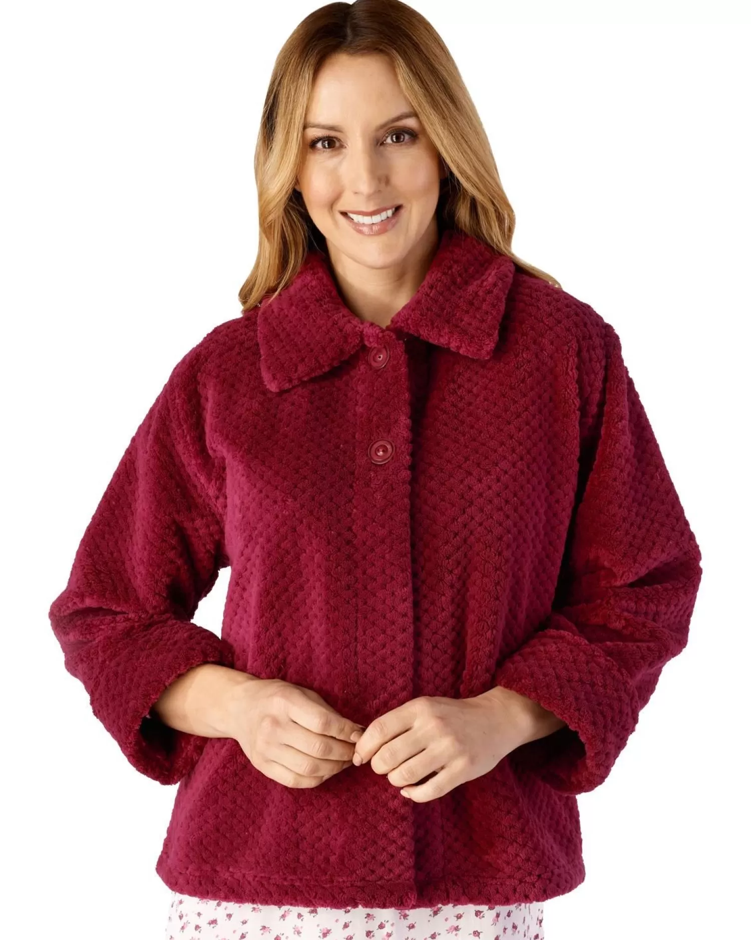 Slenderella Dressing Gowns | Waffle Fleece Button Bed Jacket - Raspberry