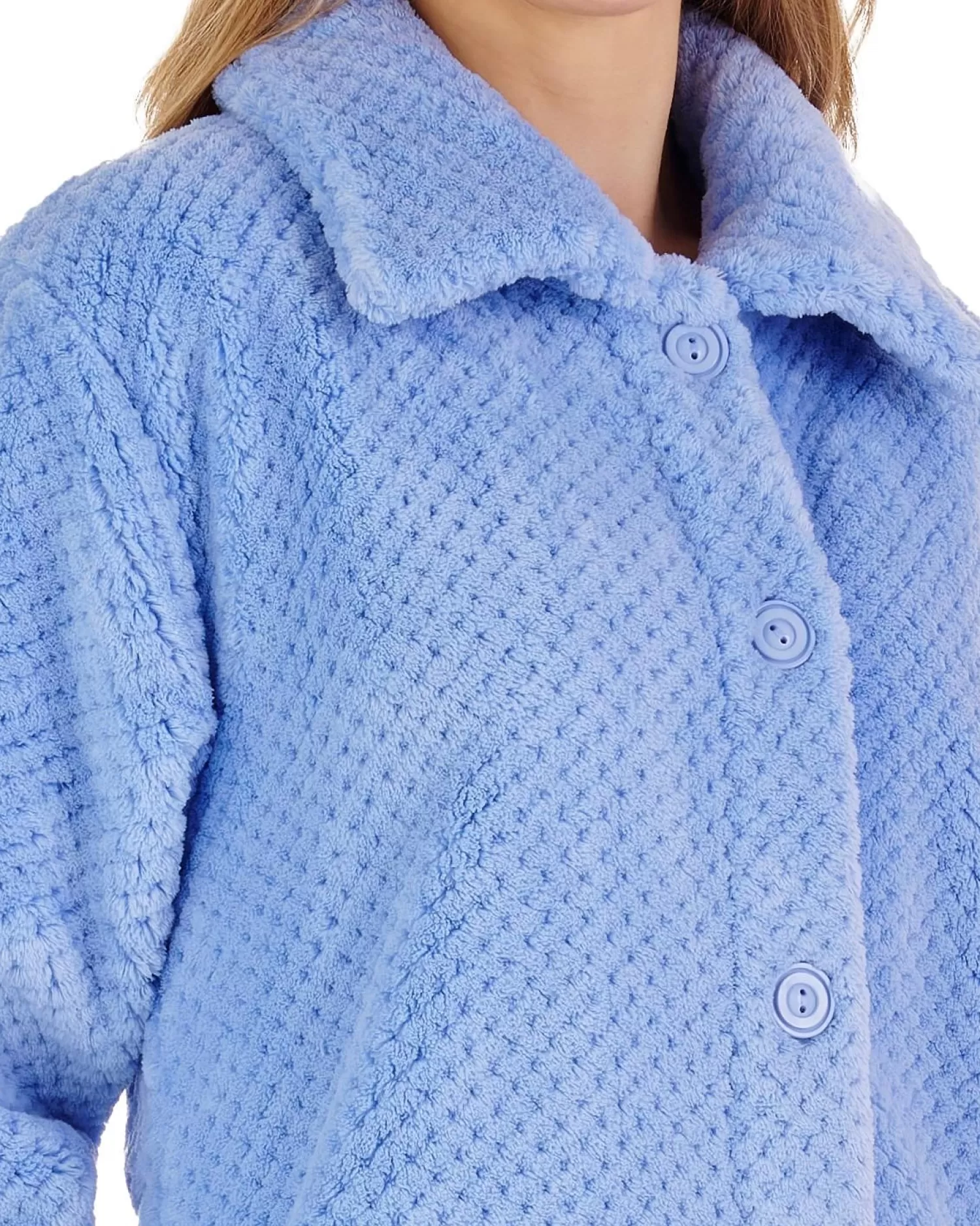 Slenderella Dressing Gowns | Waffle Fleece Button Dressing Gown - Blue