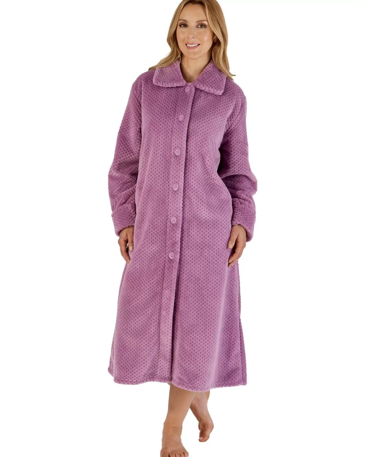 Slenderella Dressing Gowns | Waffle Fleece Button Dressing Gown - Heather