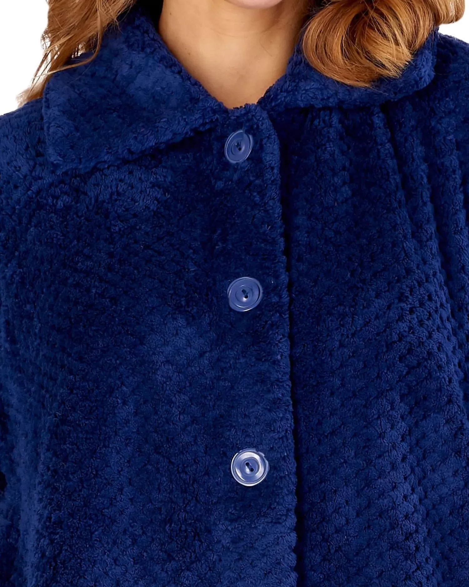 Slenderella Dressing Gowns | Waffle Fleece Button Dressing Gown - Navy